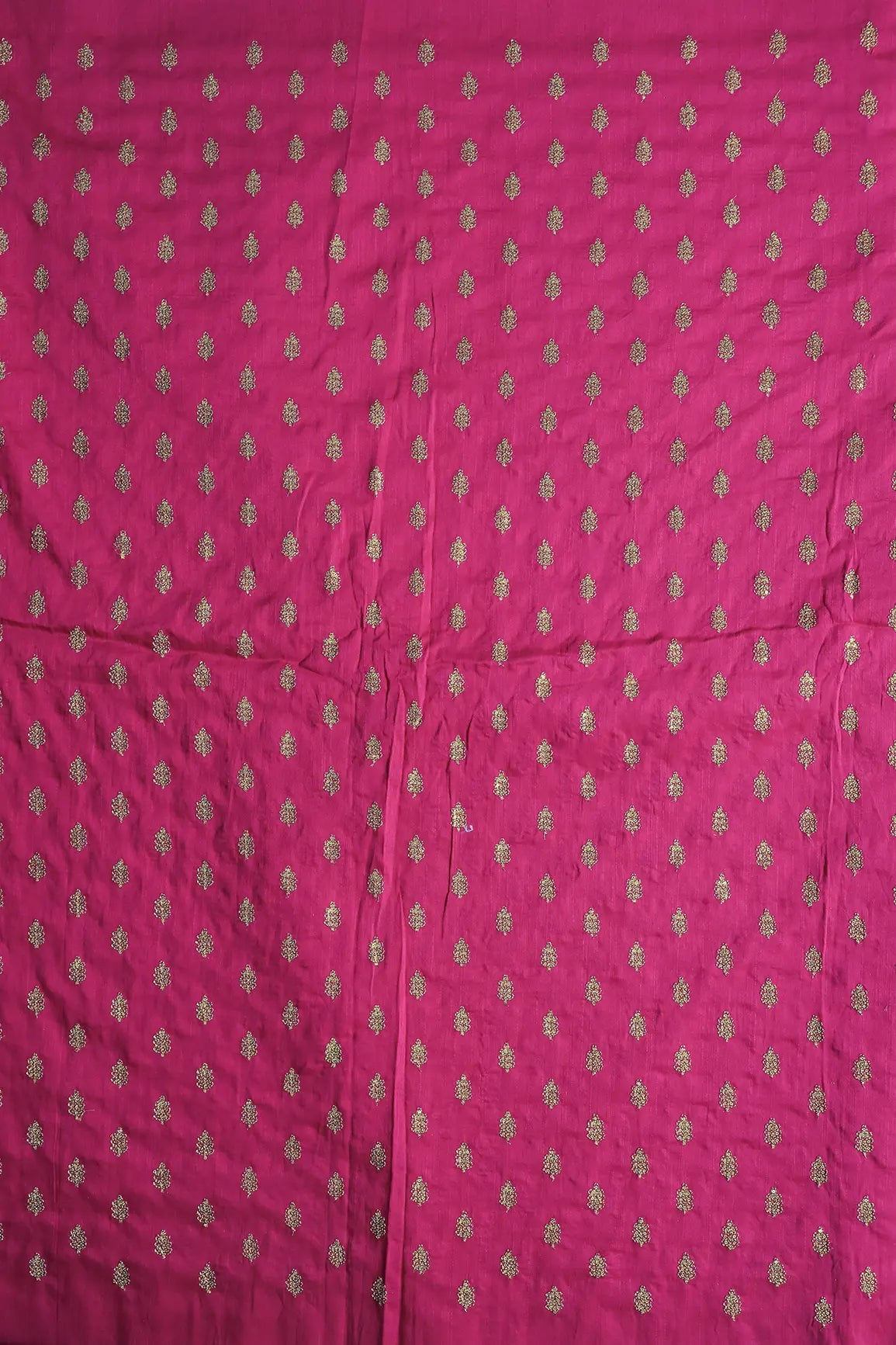 Gold Sequins With Gold Zari Small Motif Embroidery Work On Fuchsia Raw Silk Fabric