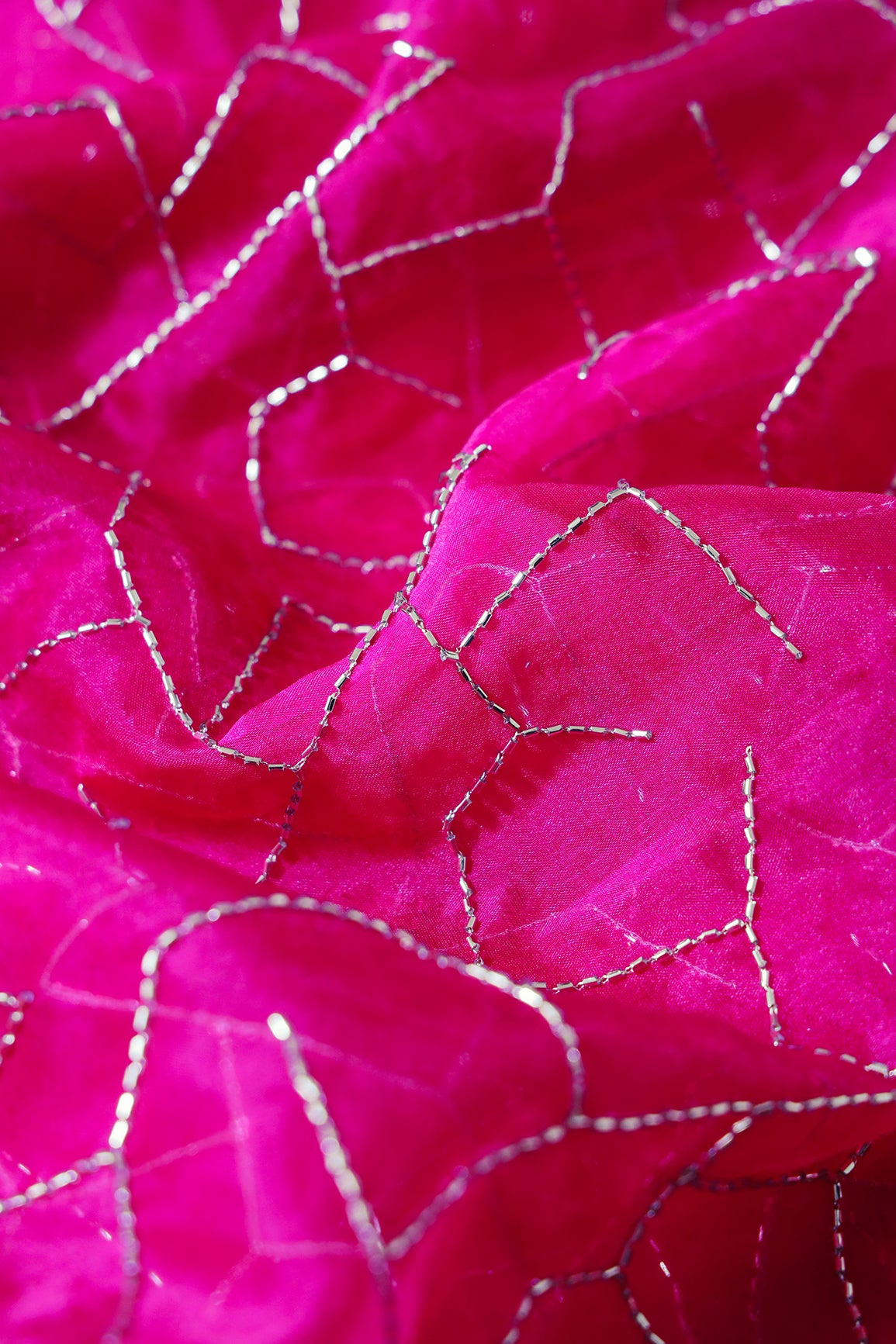 Cut Dana Beads Embroidery On Fuchsia Unstitched Suit Set (3 Piece)