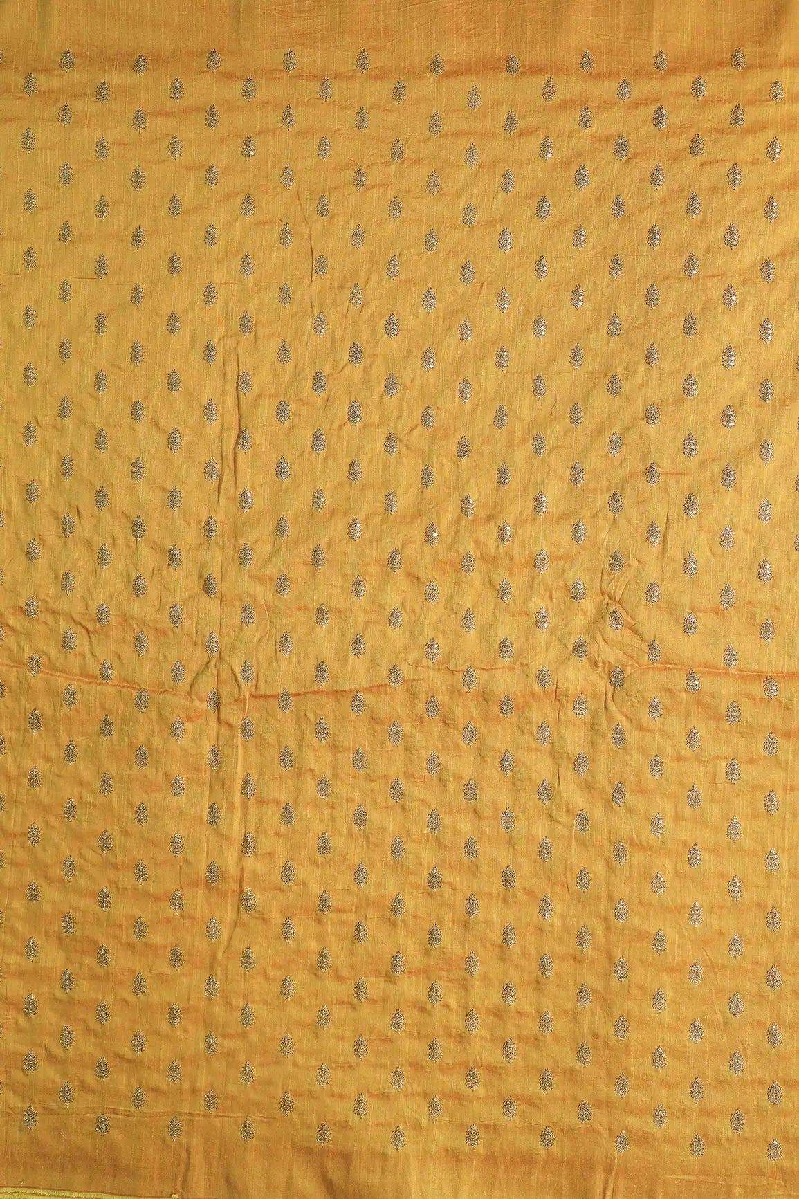 Gold Sequins With Gold Zari Small Motif Embroidery Work On Yellow Raw Silk Fabric