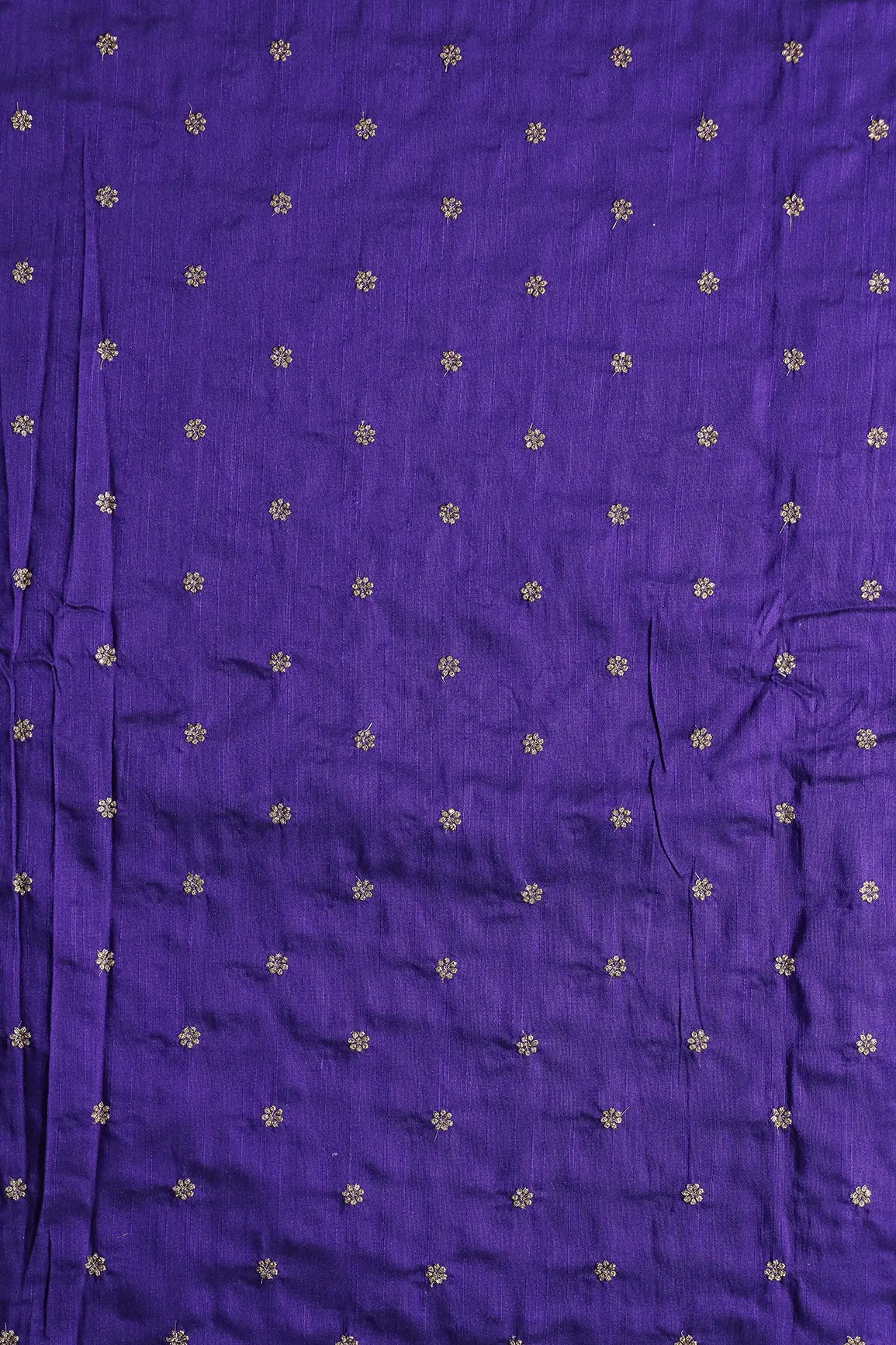 Gold Sequins With Gold Zari Small Motif Embroidery Work On Purple Raw Silk Fabric
