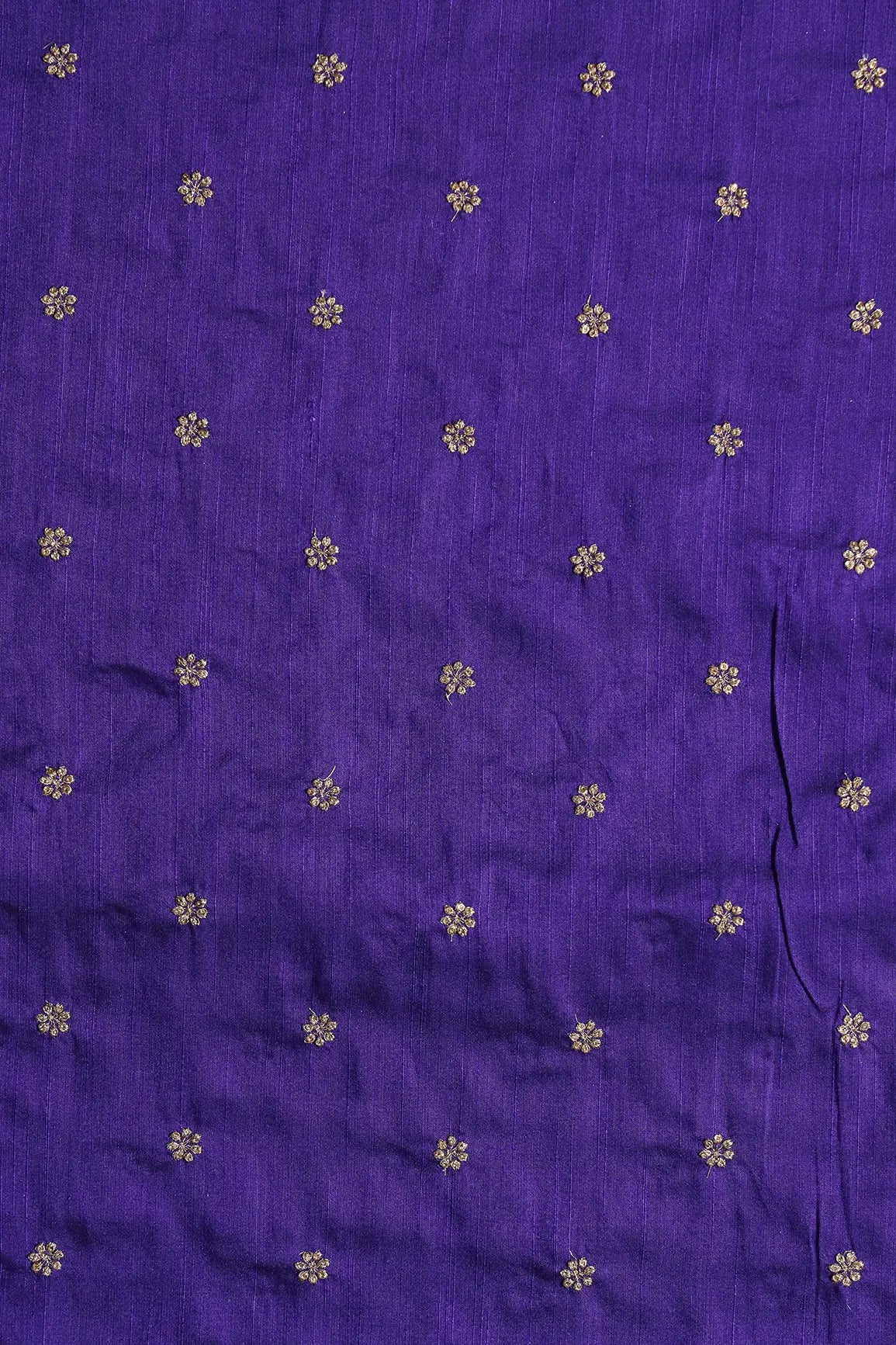 Gold Sequins With Gold Zari Small Motif Embroidery Work On Purple Raw Silk Fabric