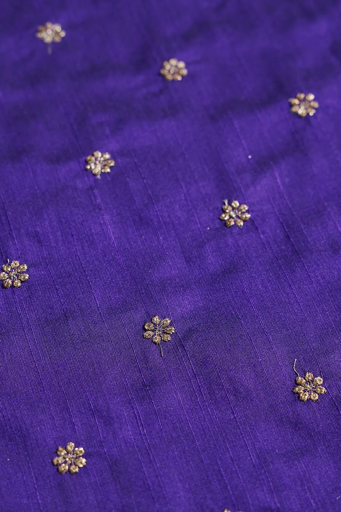 Gold Sequins With Gold Zari Small Motif Embroidery Work On Purple Raw Silk Fabric
