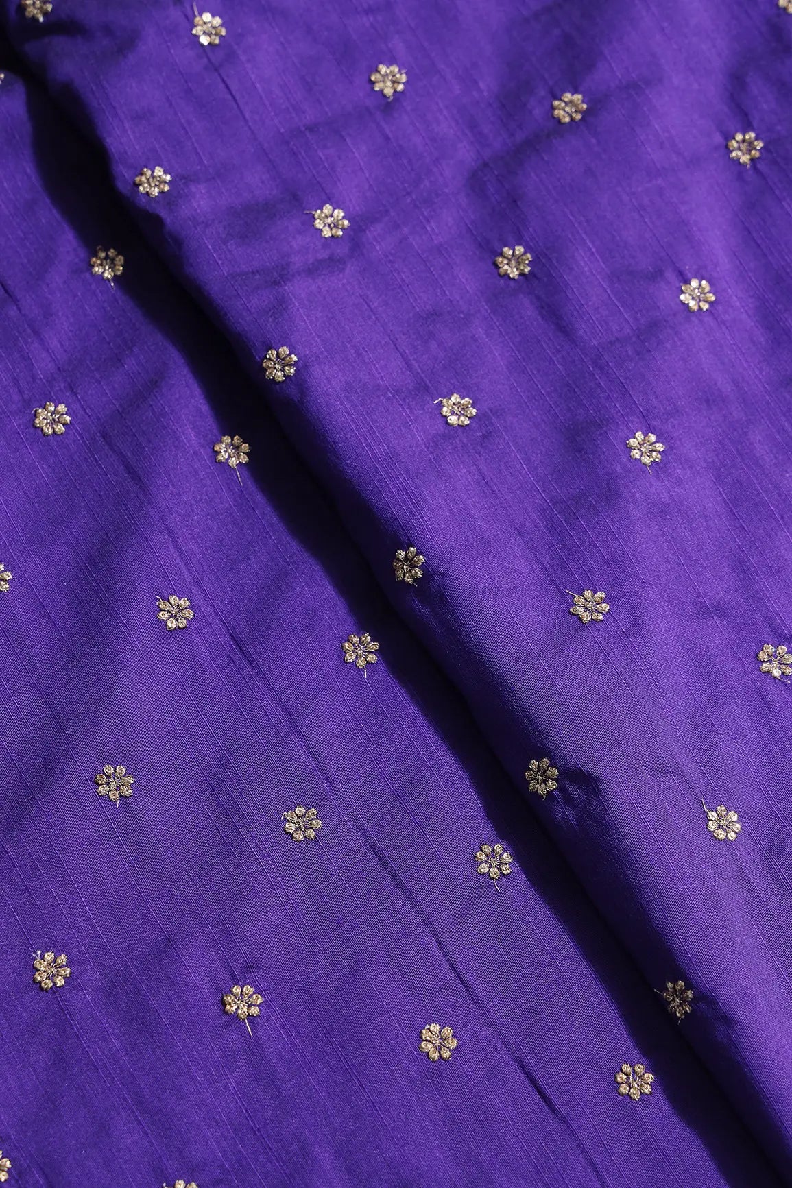Gold Sequins With Gold Zari Small Motif Embroidery Work On Purple Raw Silk Fabric