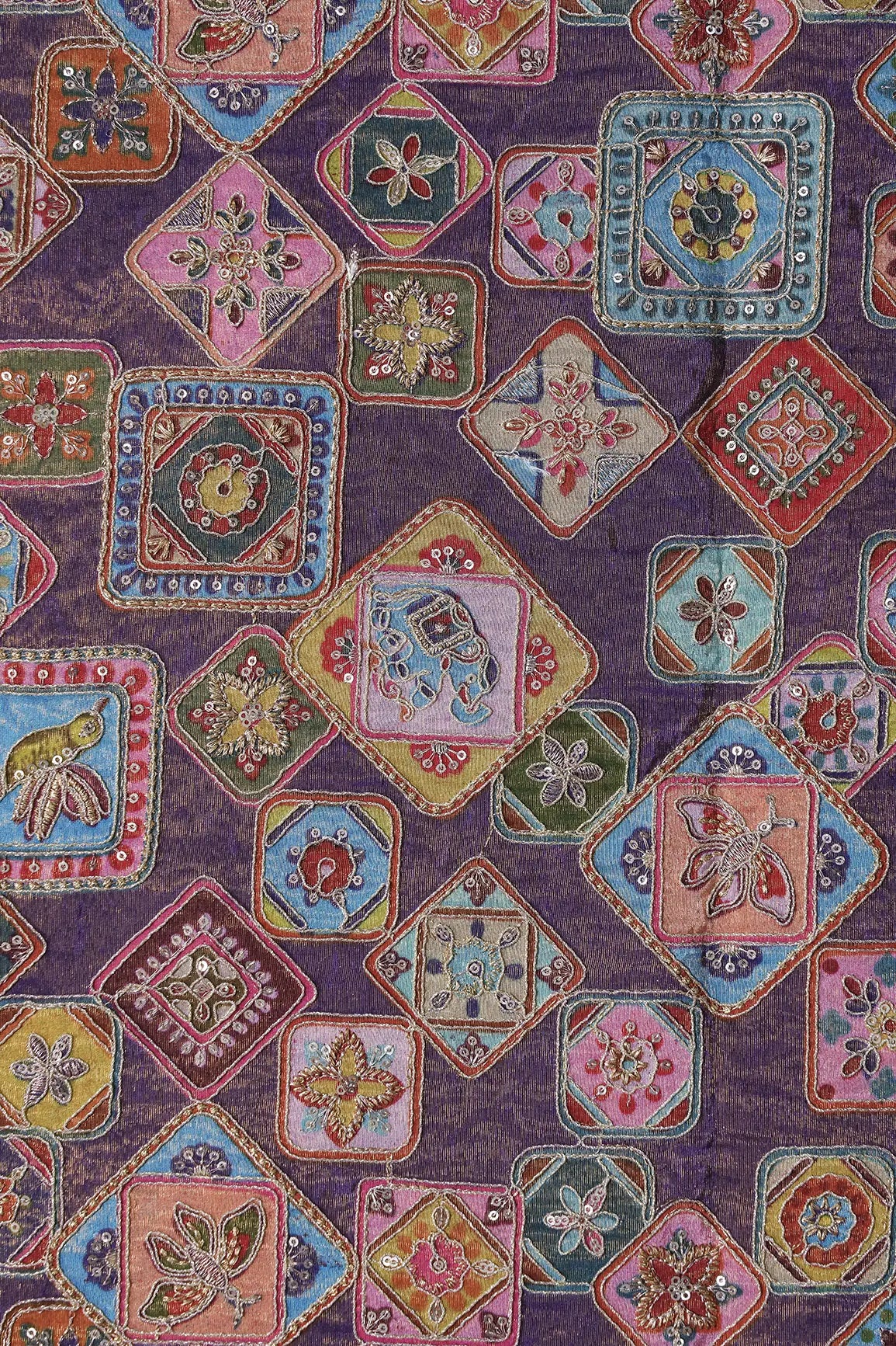 Gold Zari With Sequins Traditional Embroidery Work On Purple Pure Viscose Zari Tissue Fabric