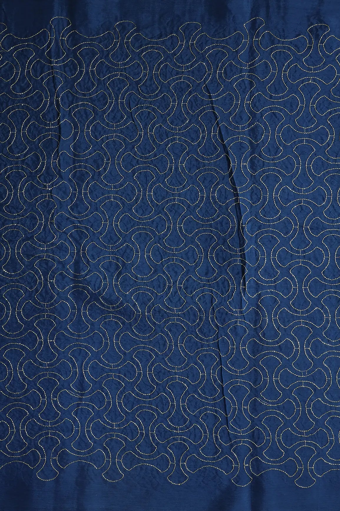 Cut Dana Beads Appealing Abstract Embroidery Work On Navy Blue Chinnon Chiffon Fabric