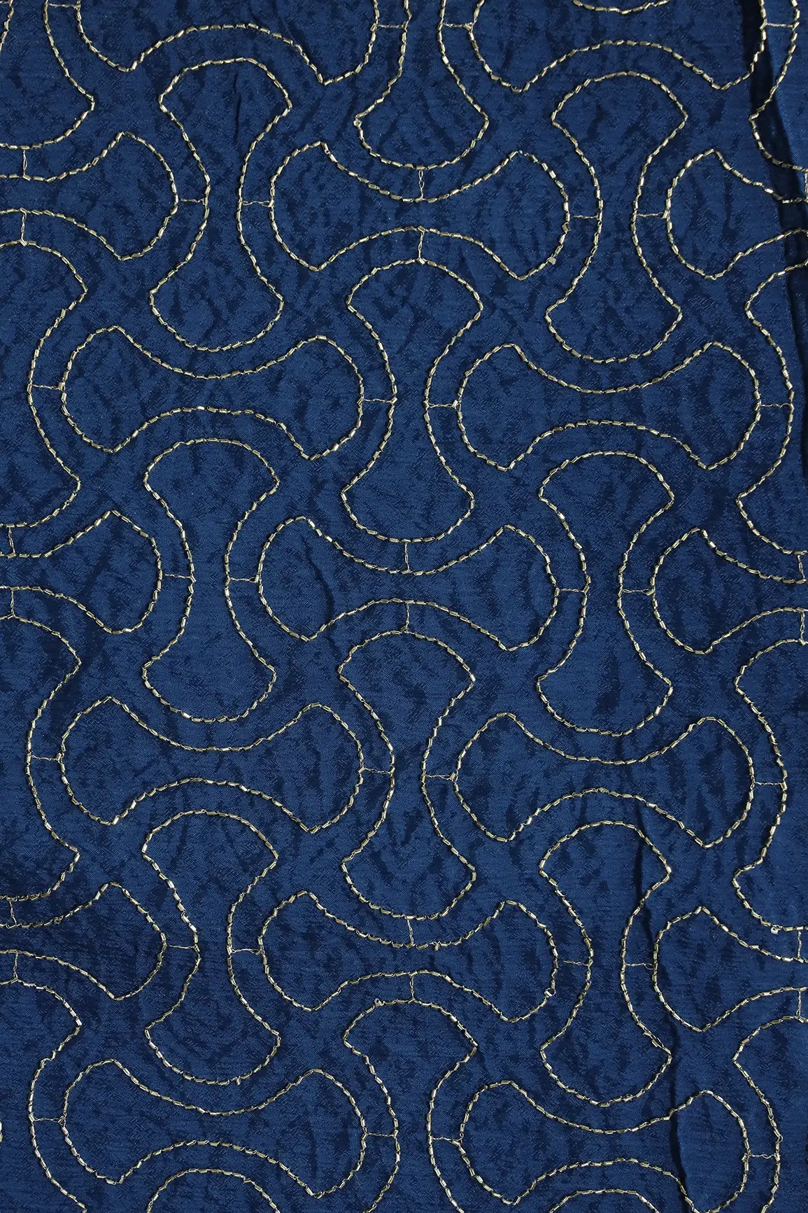 Cut Dana Beads Appealing Abstract Embroidery Work On Navy Blue Chinnon Chiffon Fabric