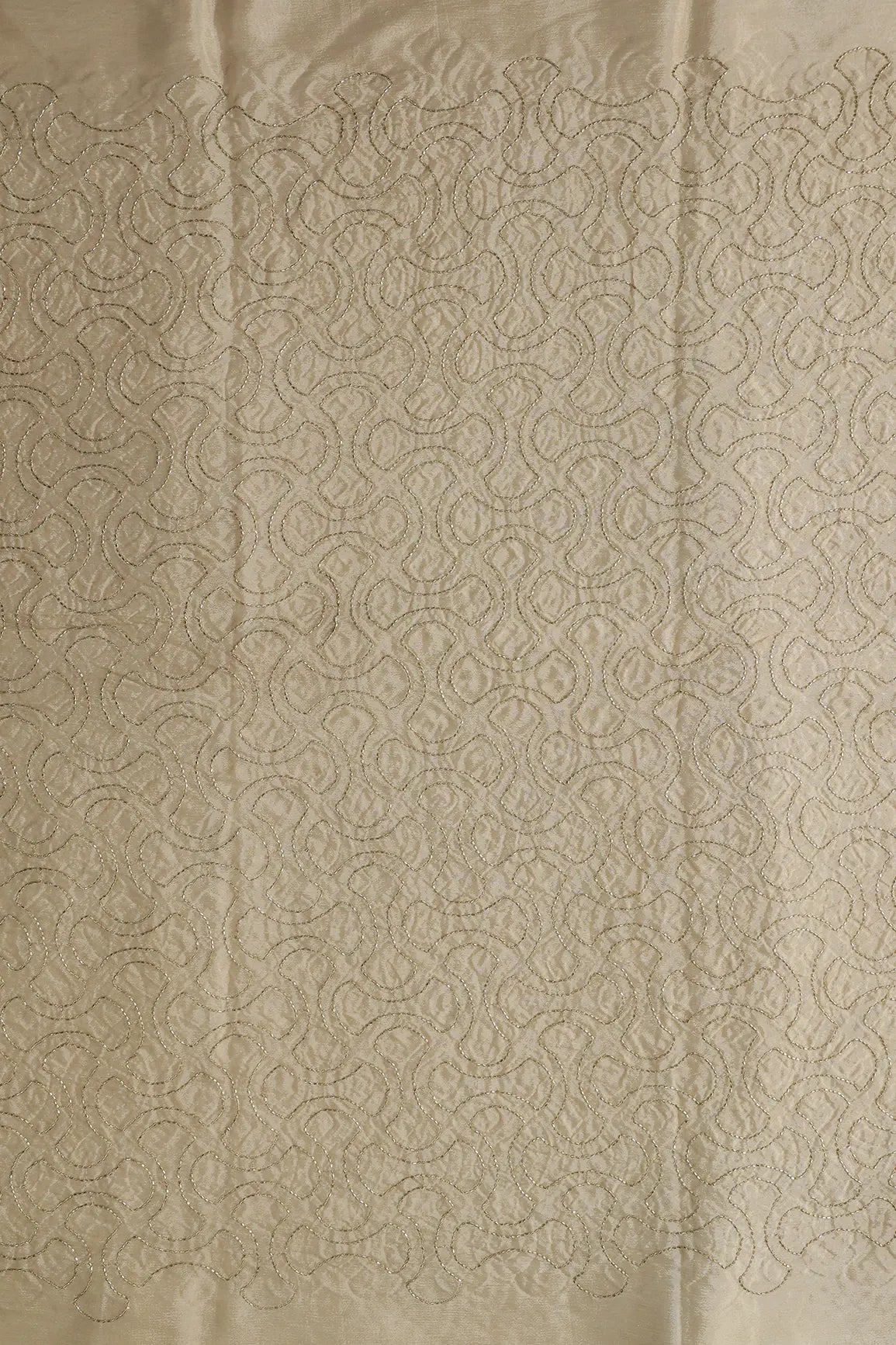 Cut Dana Beads Appealing Abstract Embroidery Work On Beige Chinnon Chiffon Fabric
