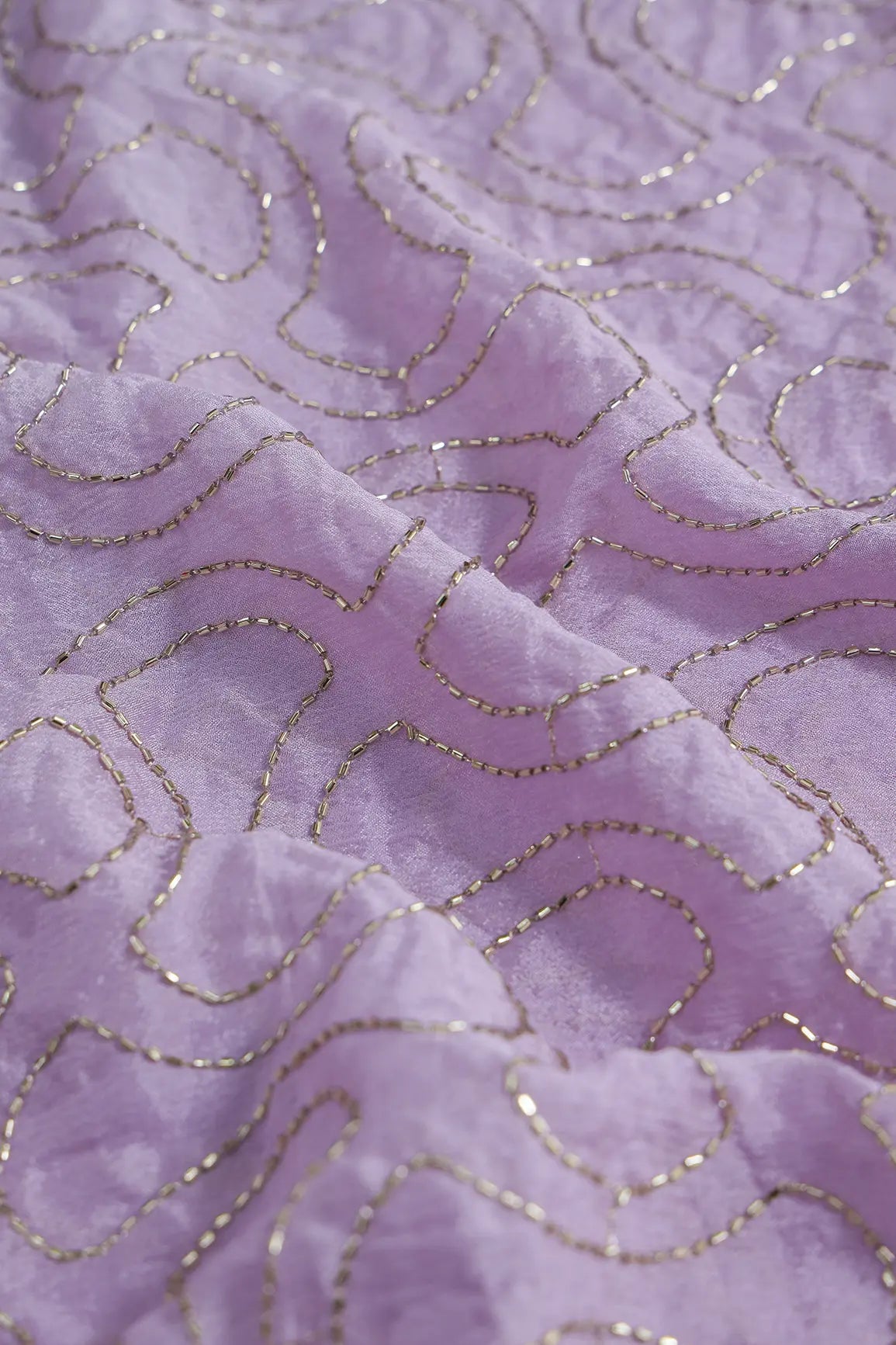 Cut Dana Beads Appealing Abstract Embroidery Work On Lilac Chinnon Chiffon Fabric