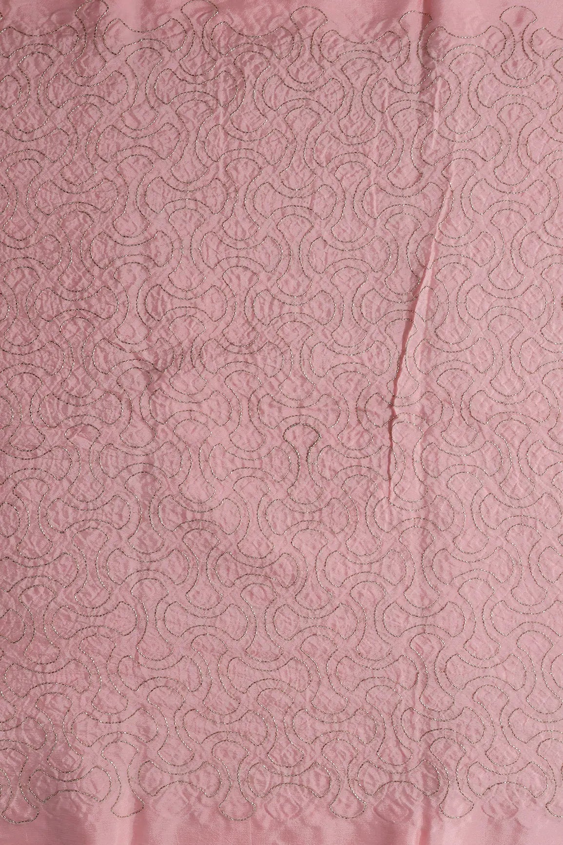 Cut Dana Beads Appealing Abstract Embroidery Work On Baby Pink Chinnon Chiffon Fabric