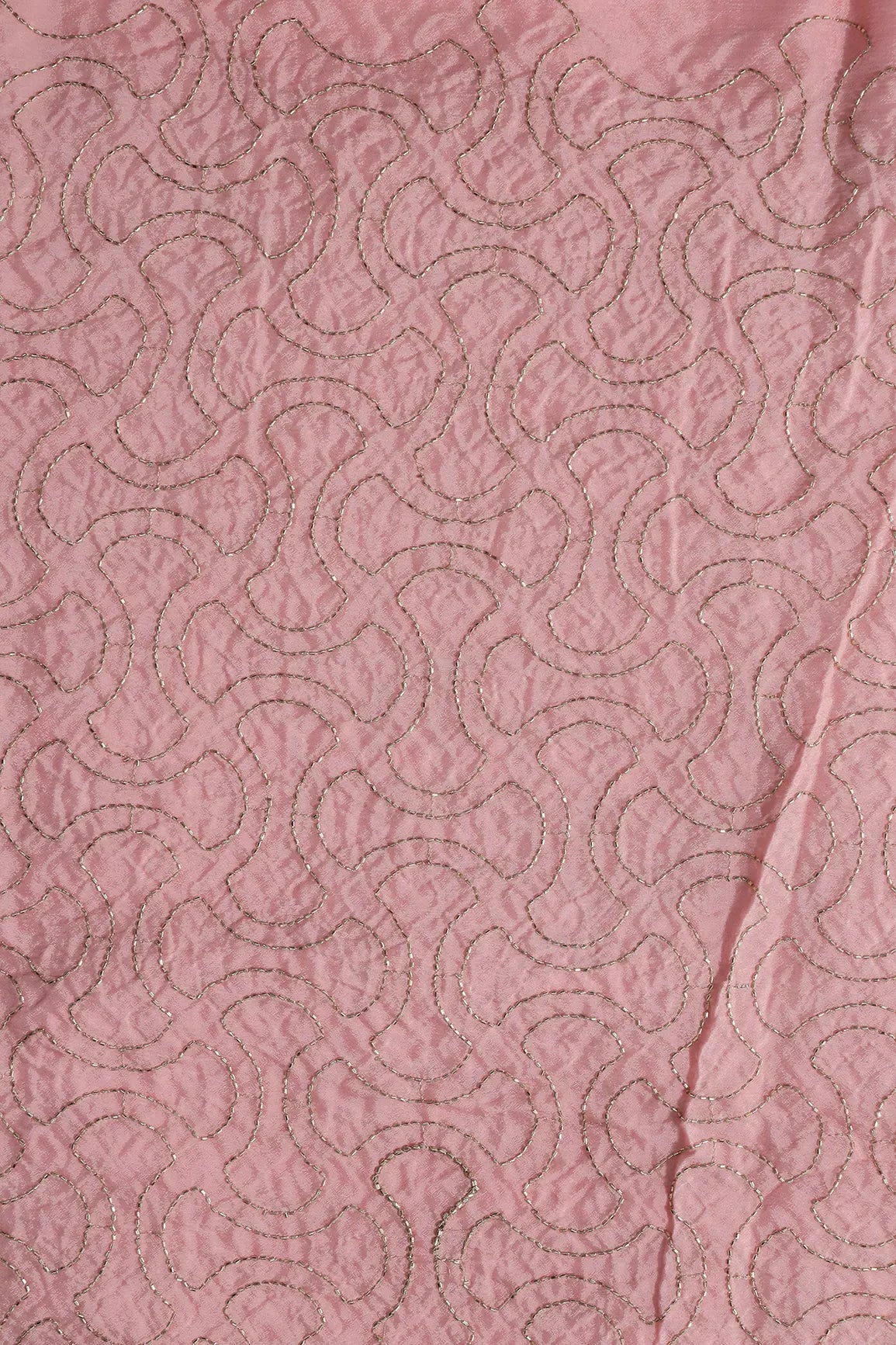 Cut Dana Beads Appealing Abstract Embroidery Work On Baby Pink Chinnon Chiffon Fabric