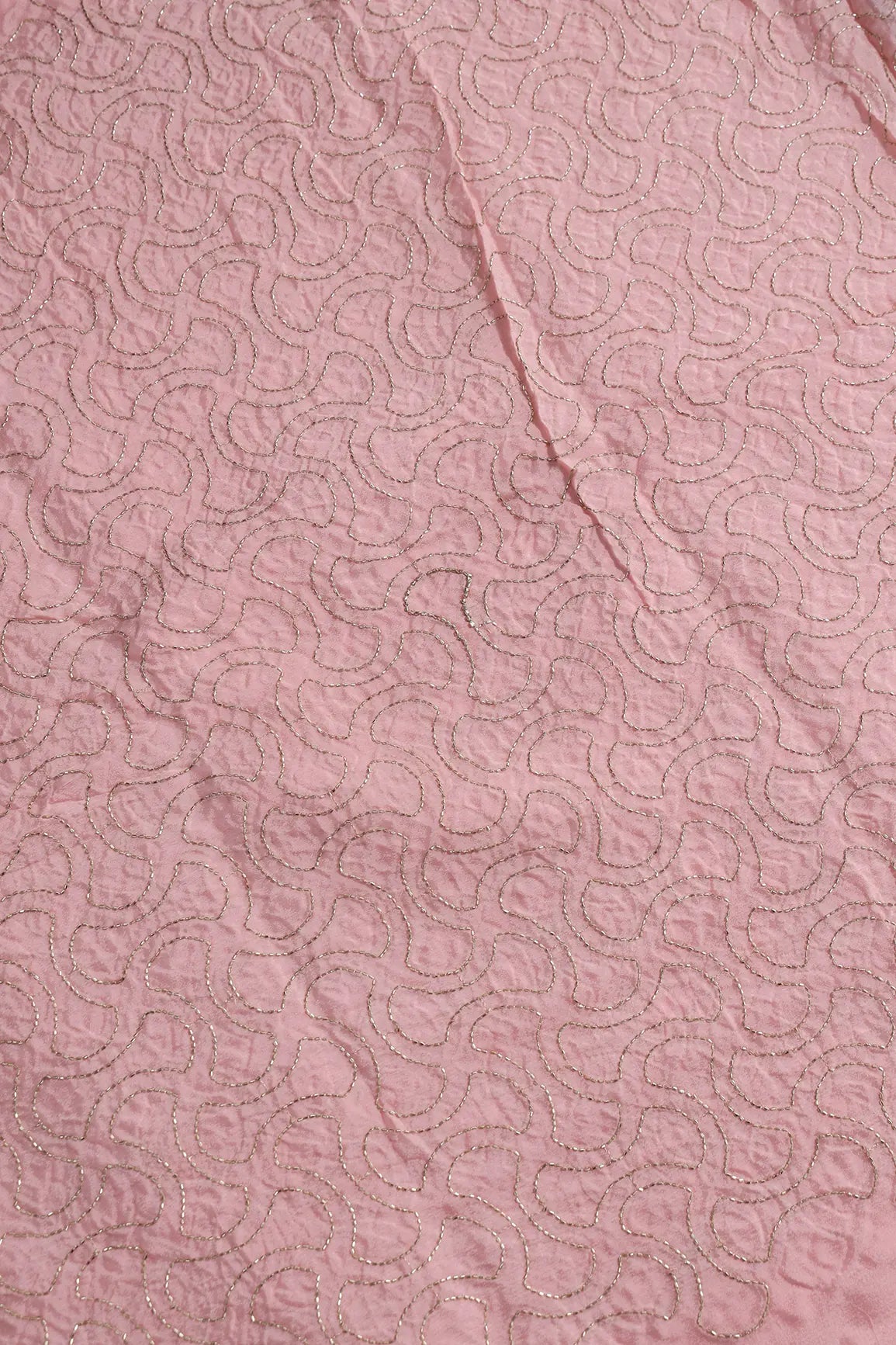 Cut Dana Beads Appealing Abstract Embroidery Work On Baby Pink Chinnon Chiffon Fabric
