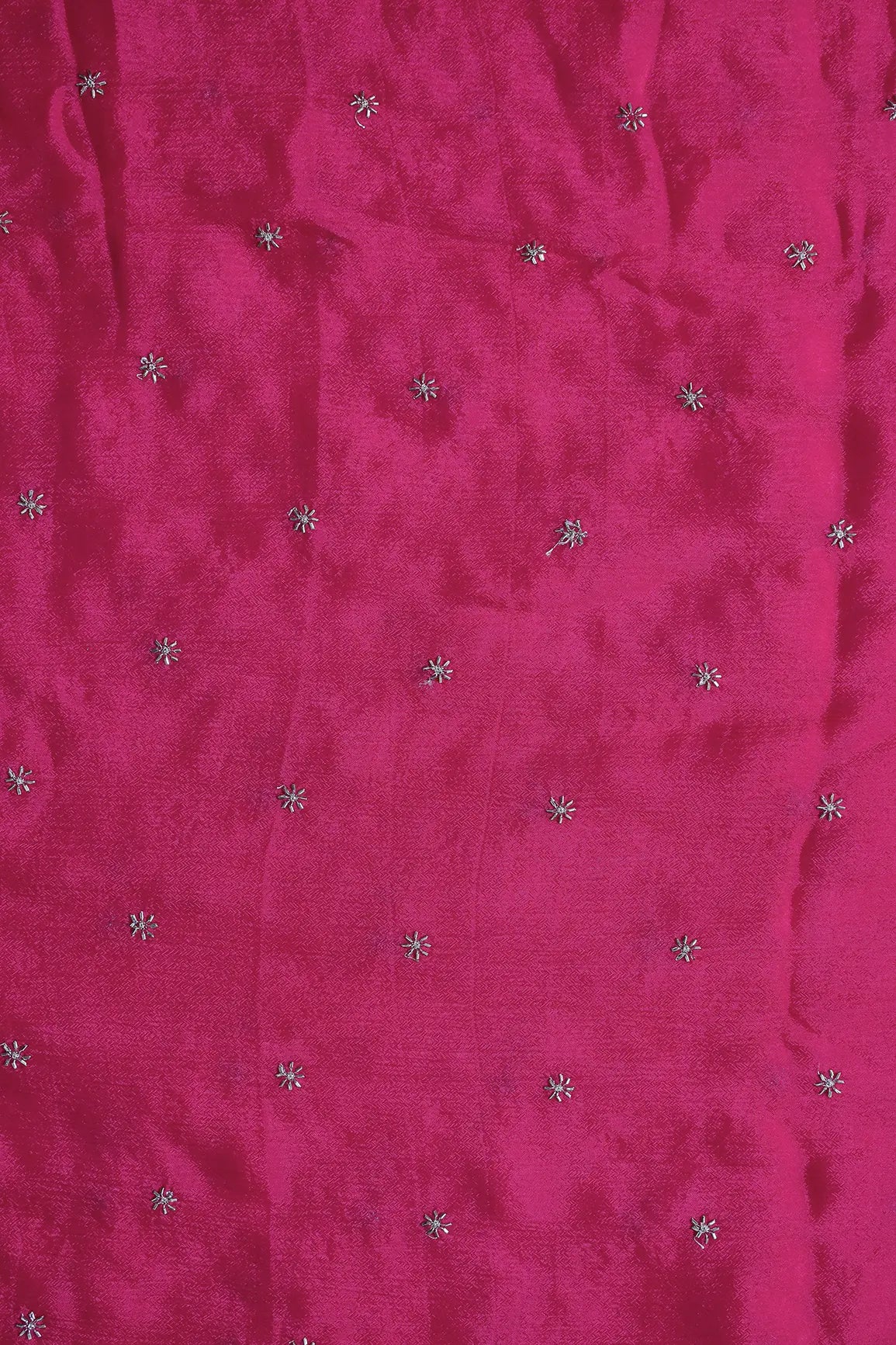 Gold Beads Cut Dana Motif Embroidery Work On Fuchsia Chinnon Chiffon Fabric