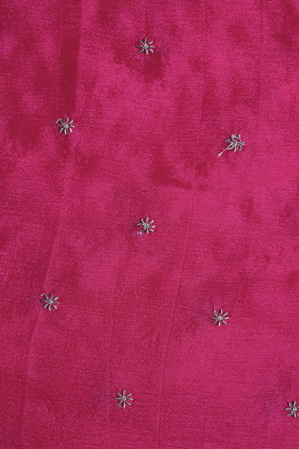 Gold Beads Cut Dana Motif Embroidery Work On Fuchsia Chinnon Chiffon Fabric