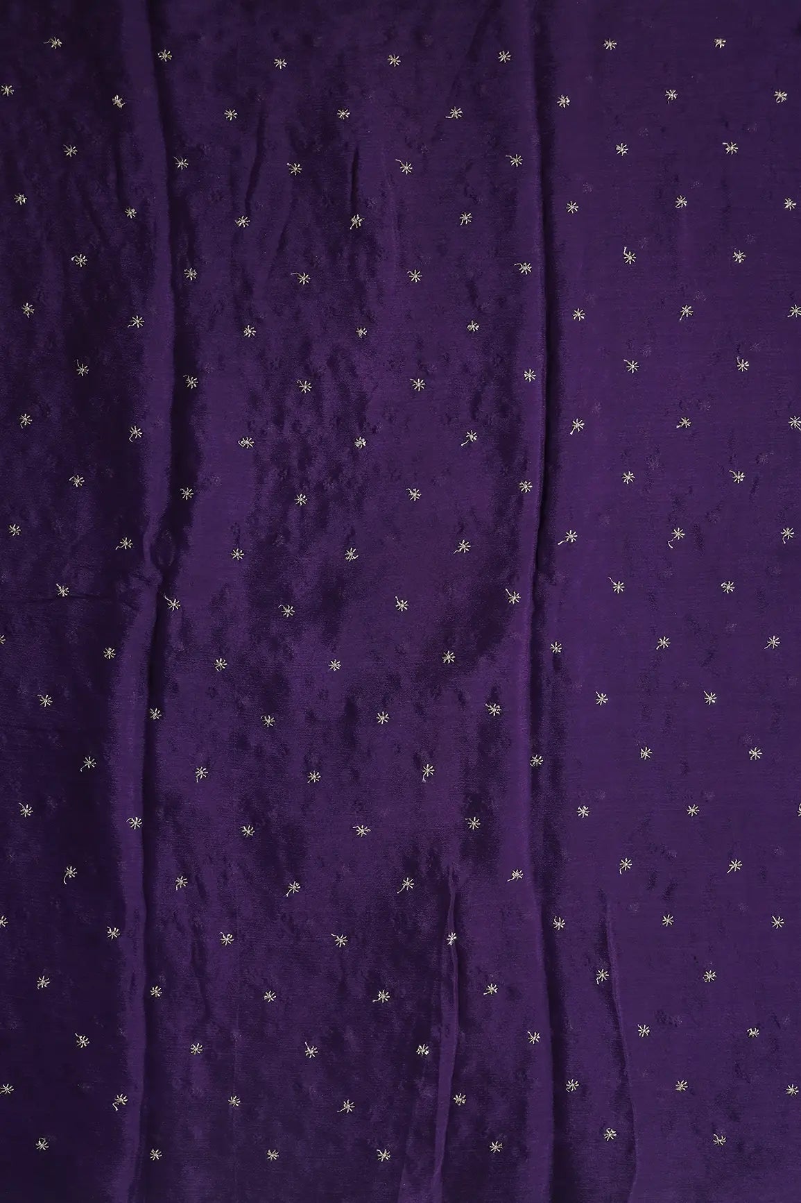 Gold Beads Cut Dana Motif Embroidery Work On Purple Chinnon Chiffon Fabric
