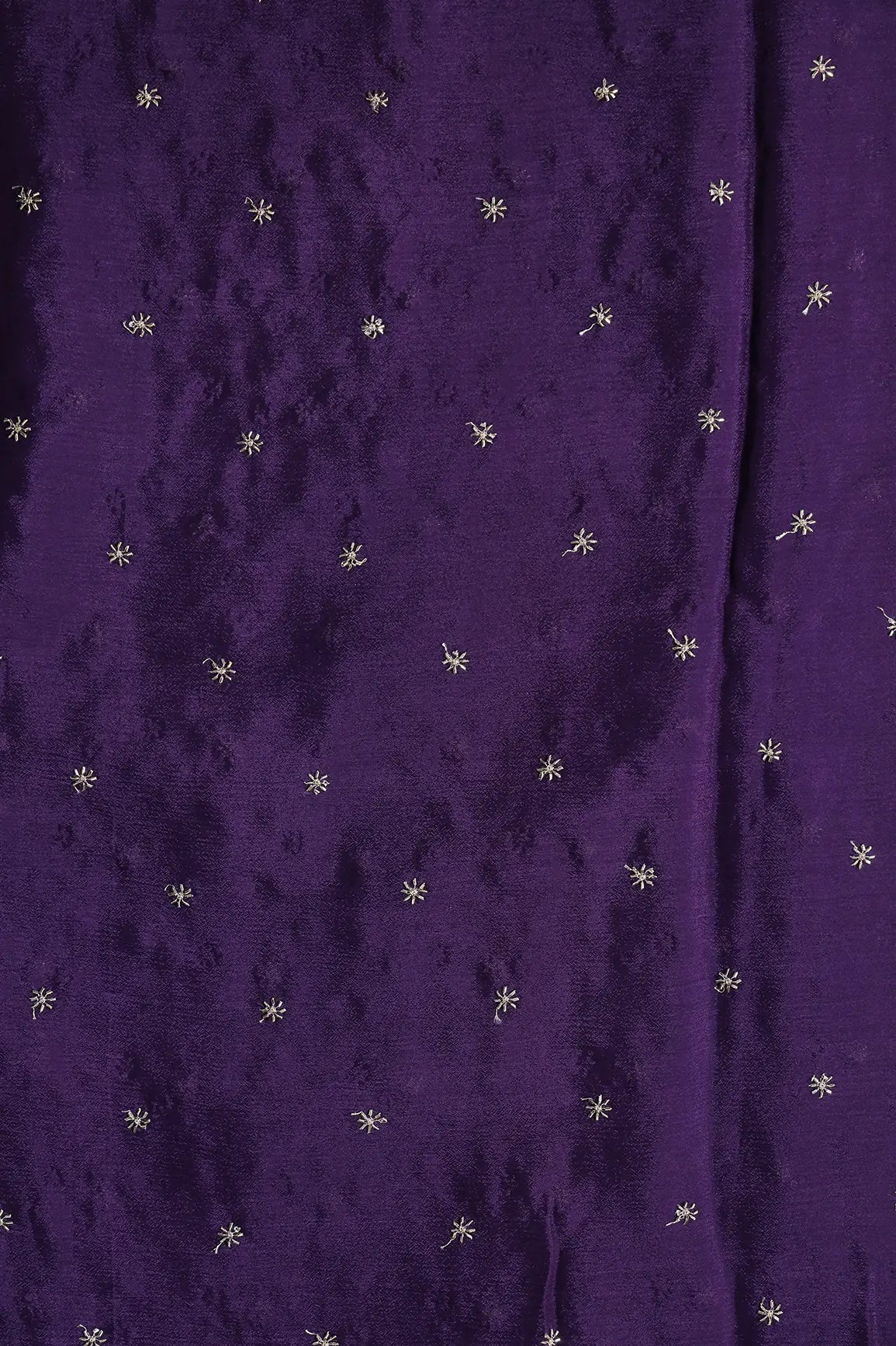 Gold Beads Cut Dana Motif Embroidery Work On Purple Chinnon Chiffon Fabric