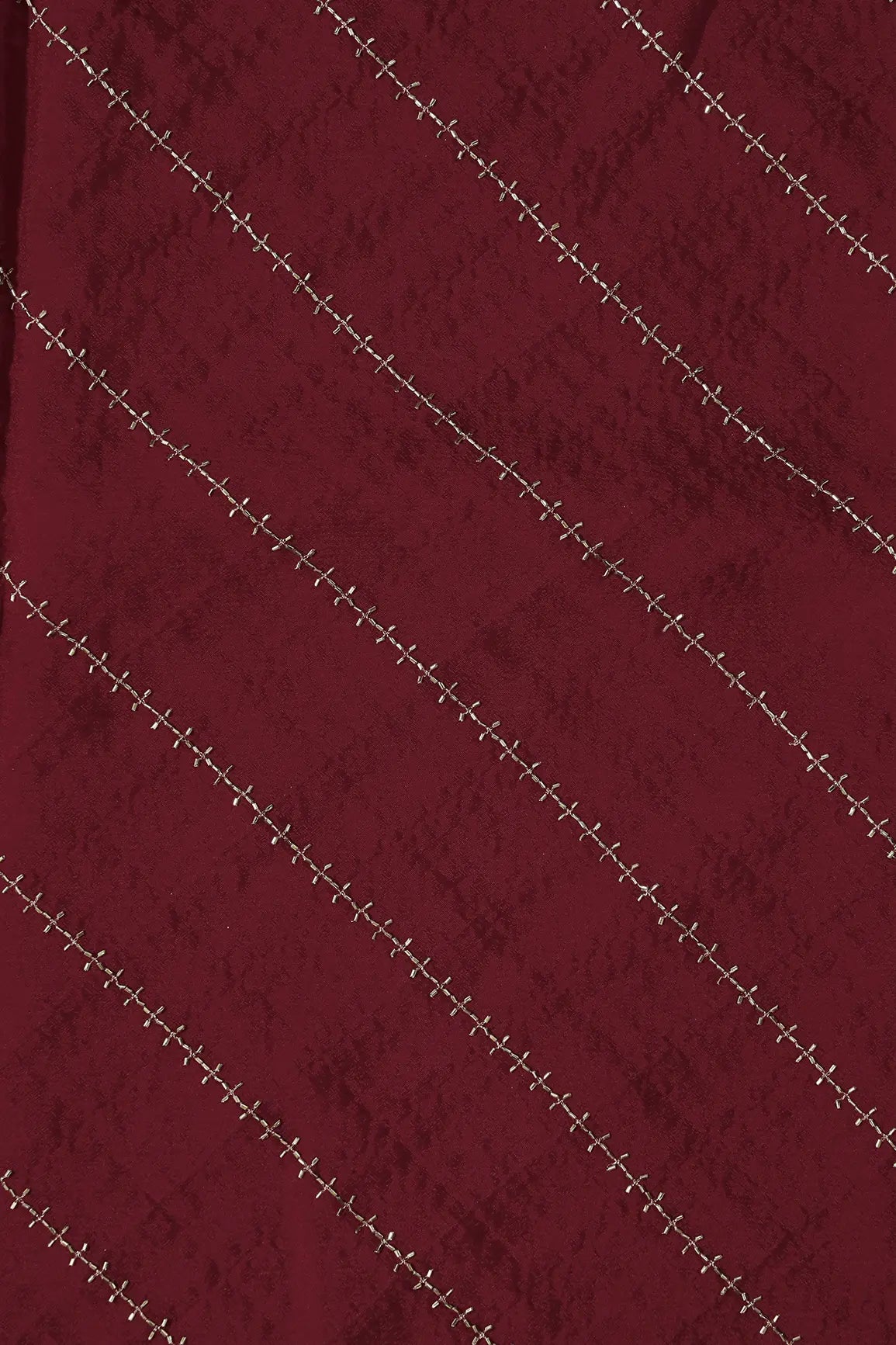 Gold Beads Cut Dana Stripes Embroidery Work On Rani Chinnon Chiffon Fabric