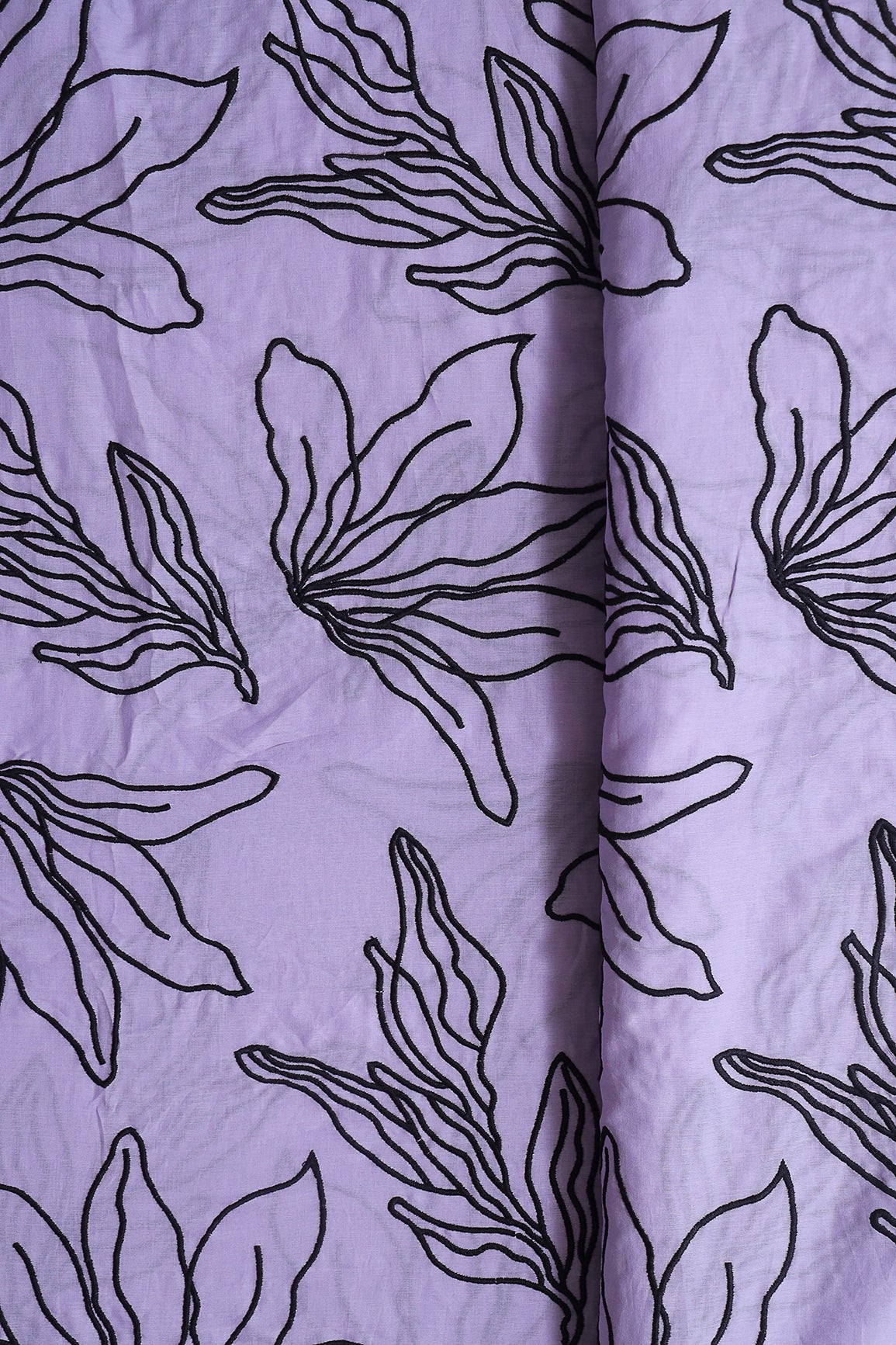 Black Floral Embroidery On Lavender Pure Mul Cotton Unstitched Suit Set (2 Piece)
