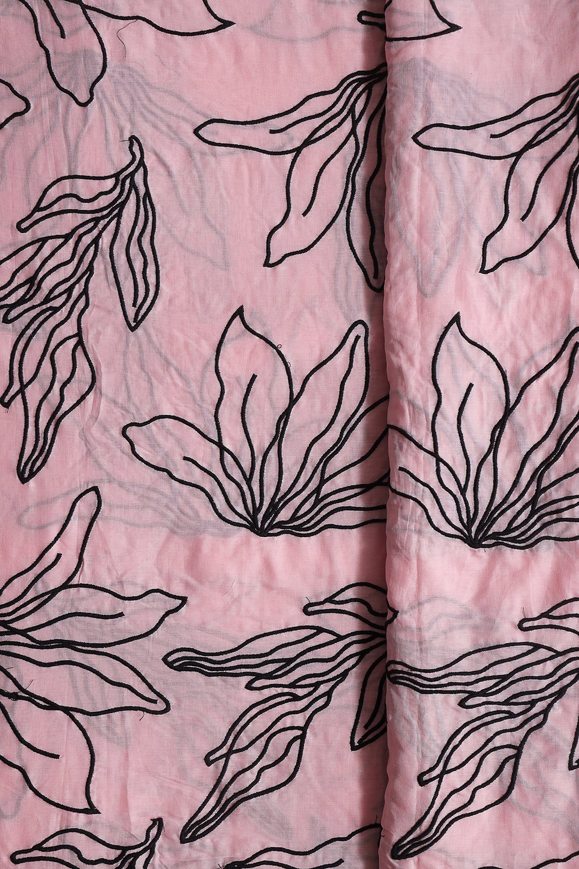 Black Floral Embroidery On Pastel Pink Pure Mul Cotton Unstitched Suit Set (2 Piece)