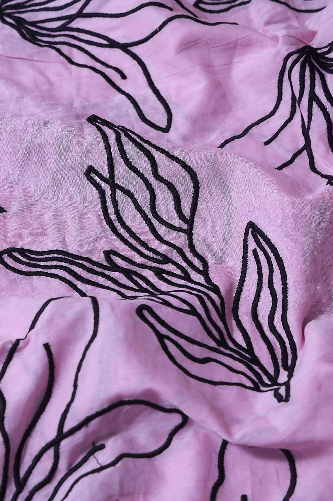 Black Floral Embroidery On Lilac Pure Mul Cotton Unstitched Suit Set (2 Piece)