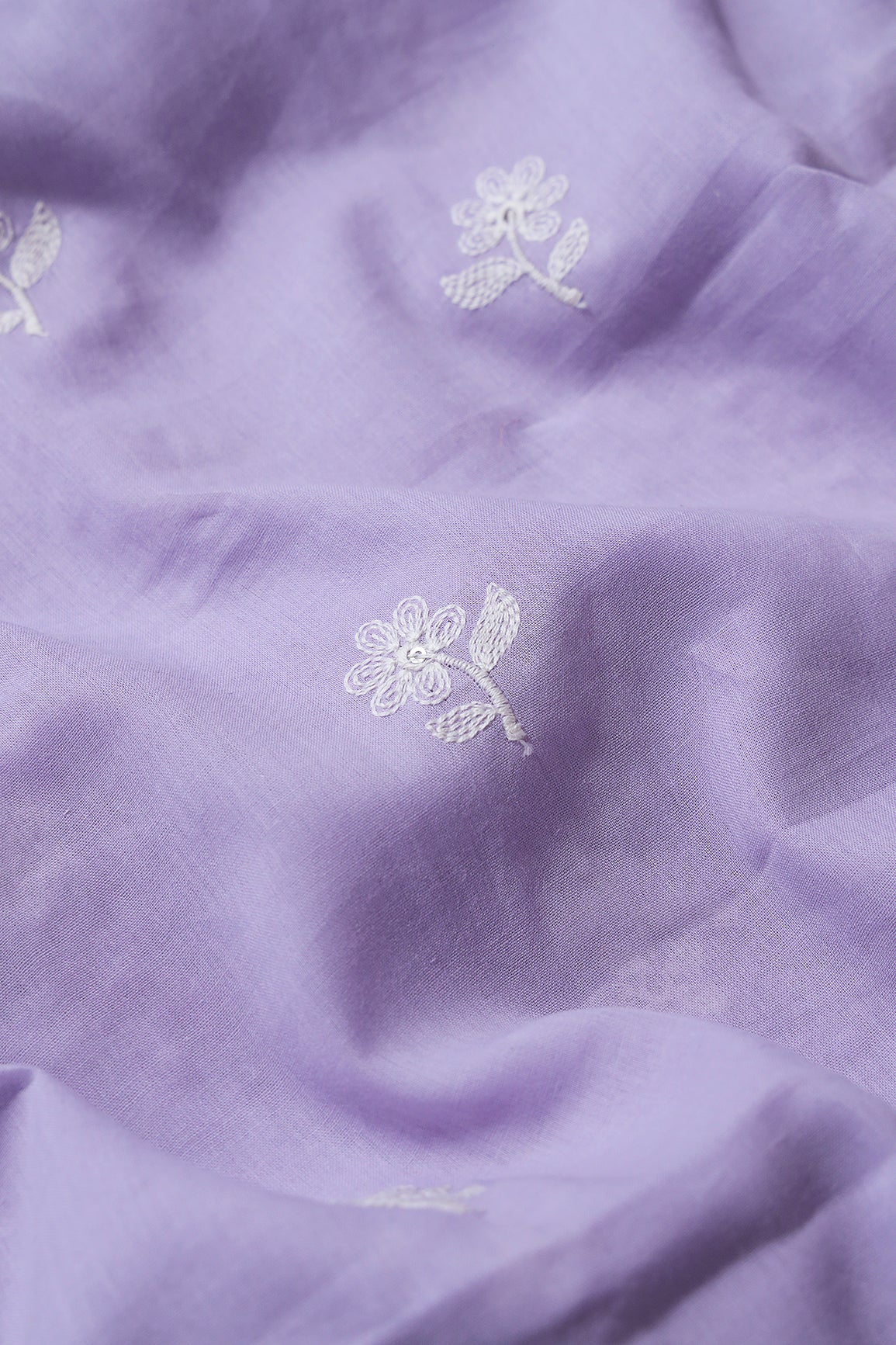 White Floral Embroidery On Lavender Pure Mul Cotton Unstitched Suit Set (2 Piece)