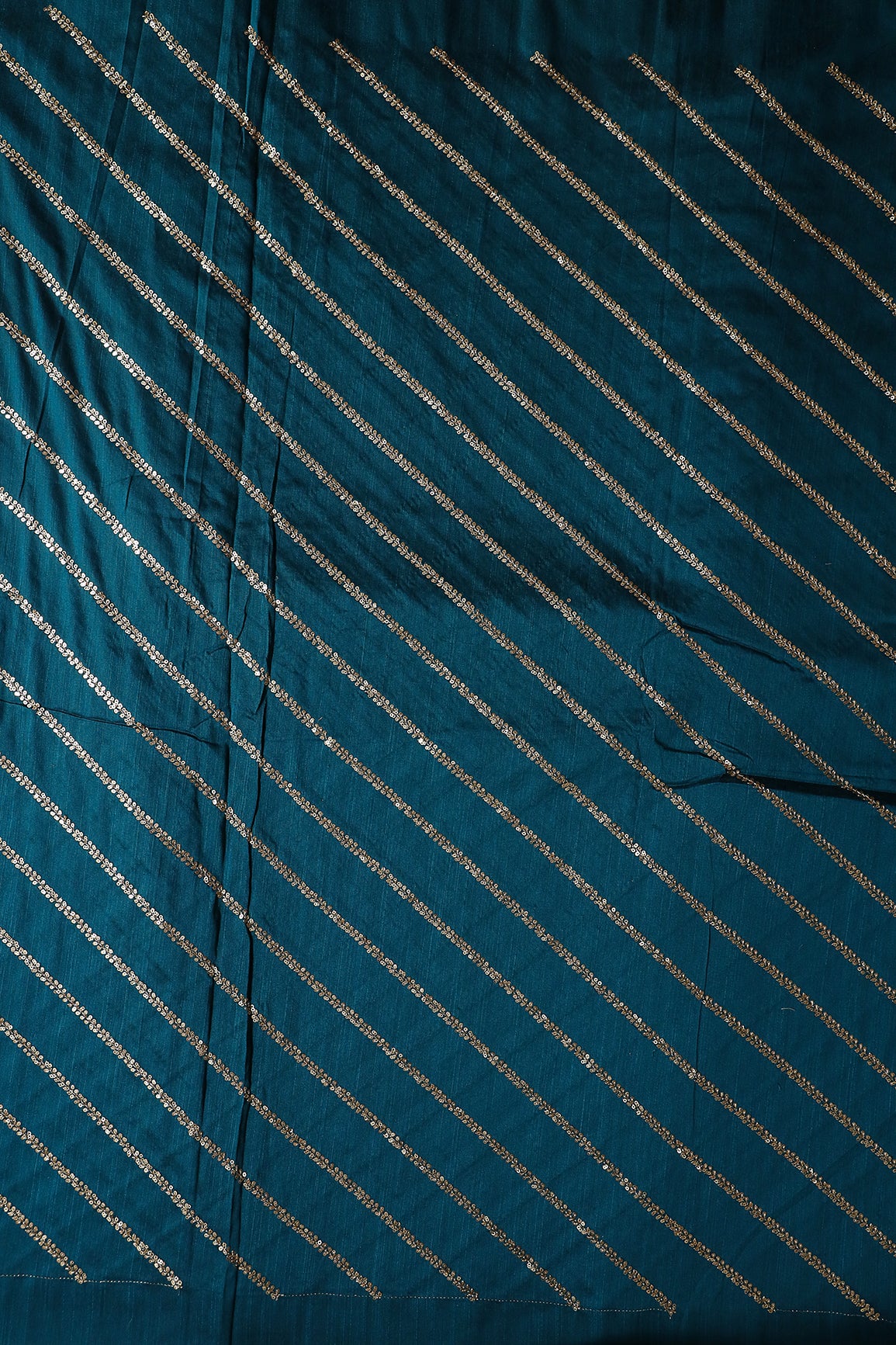 Gold Sequins With Gold Zari Stripes Embroidery Work On Rama Raw Silk Fabric