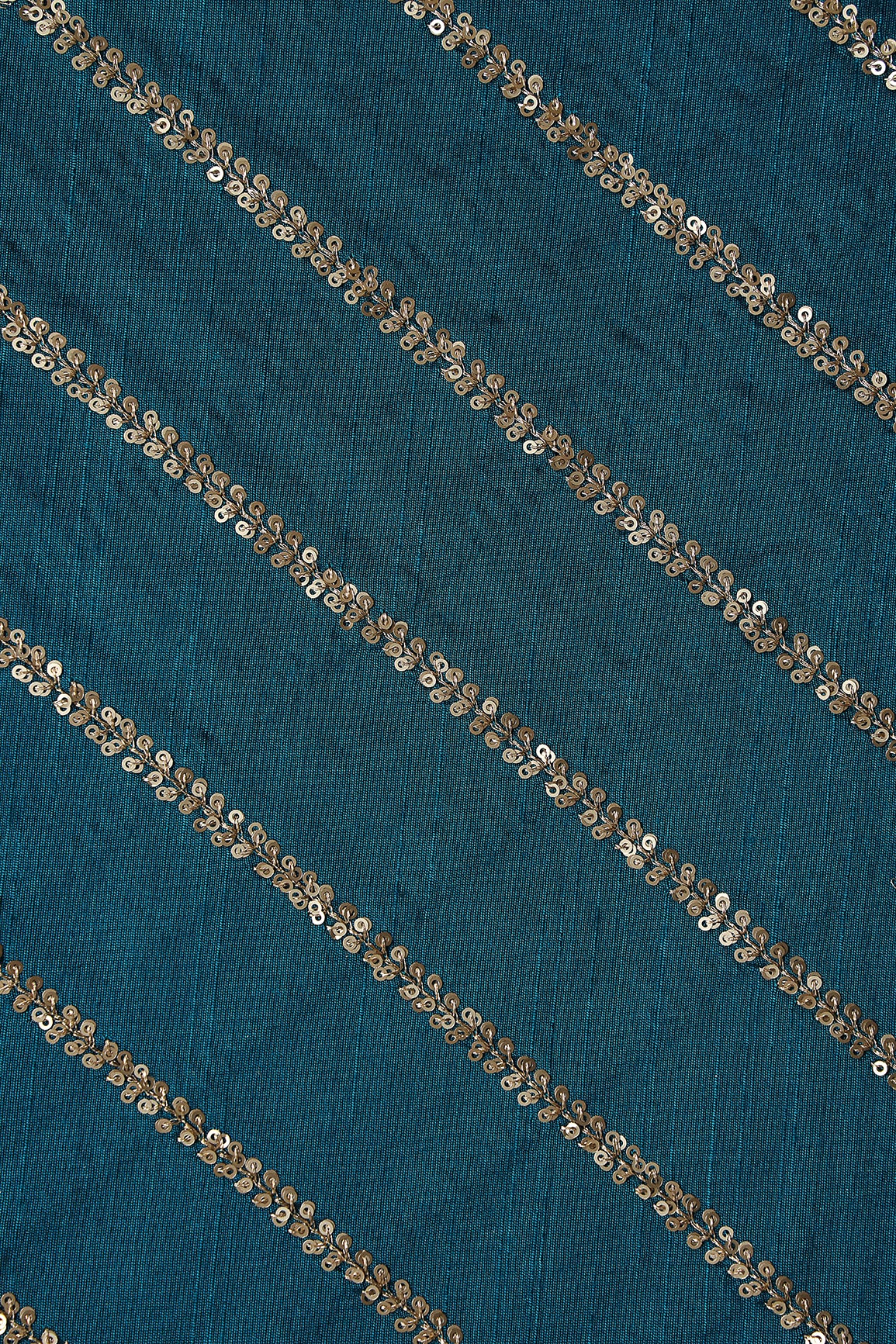 Gold Sequins With Gold Zari Stripes Embroidery Work On Rama Raw Silk Fabric