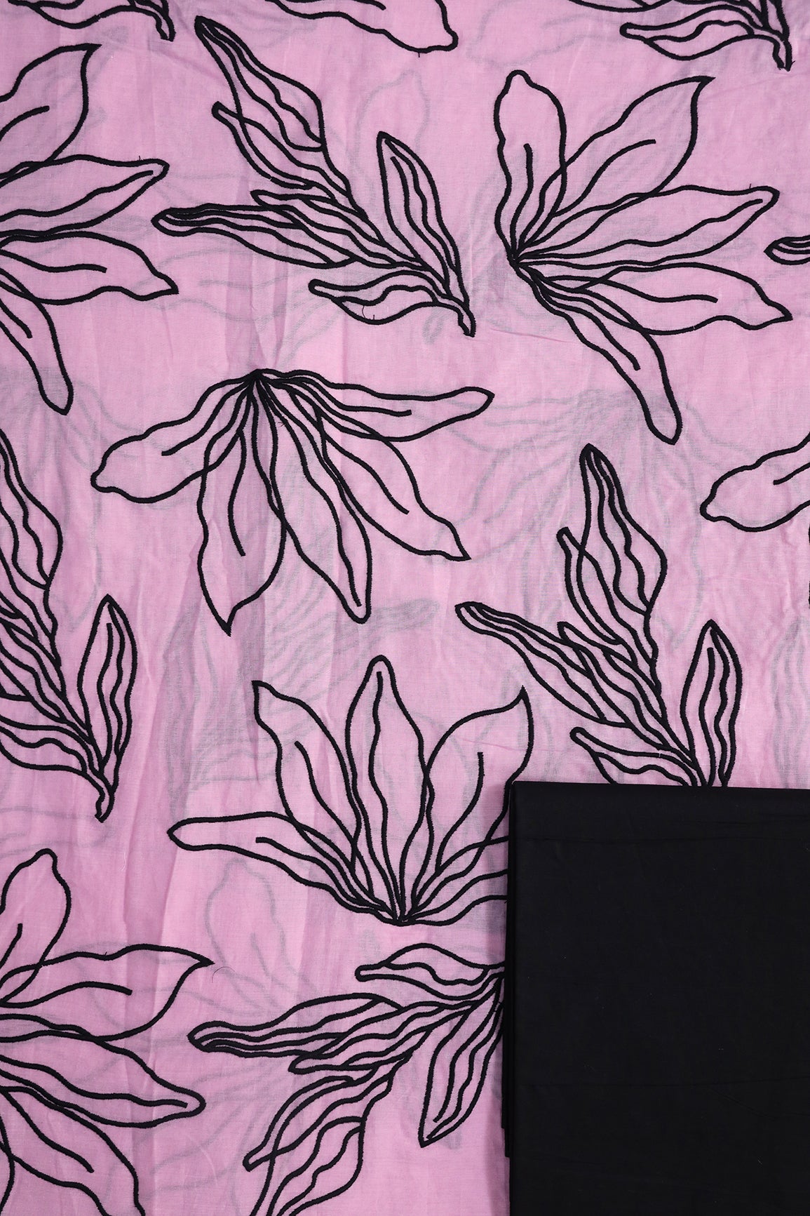 Black Floral Embroidery On Lilac Pure Mul Cotton Unstitched Suit Set (2 Piece)