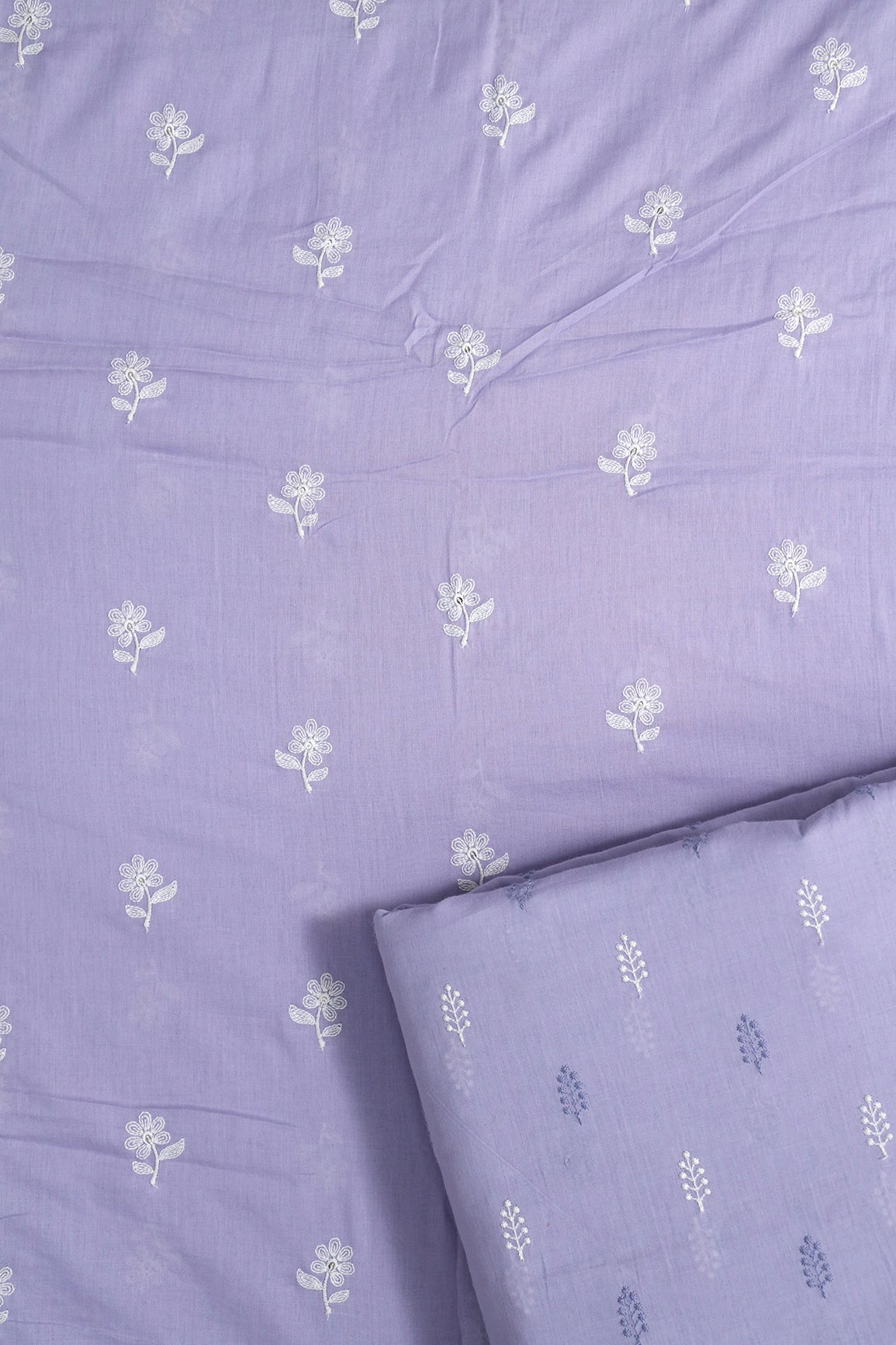 White Floral Embroidery On Lavender Pure Mul Cotton Unstitched Suit Set (2 Piece)