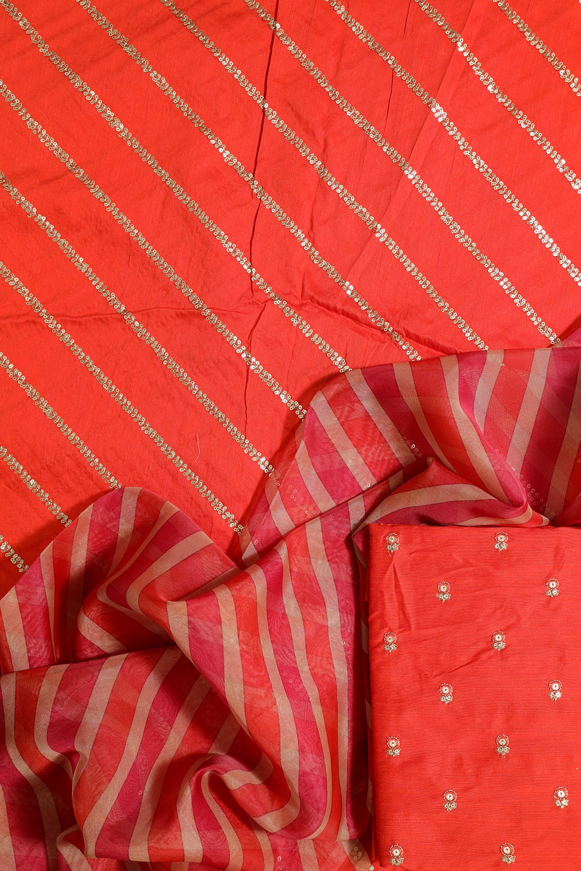 Orange And Pink Unstitched Suit Set (3 Piece)