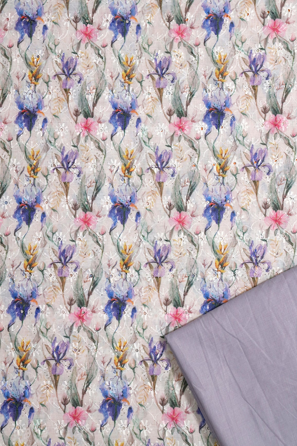 Floral Digital Print On Hakoba Cotton Embroidery Unstitched Suit Set (2 Piece)