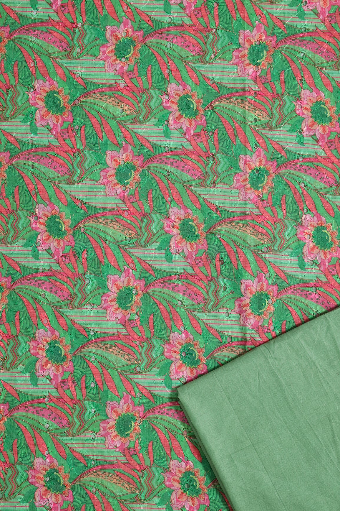 Green Hakoba Cotton Embroidery Unstitched Suit Set (2 Piece)