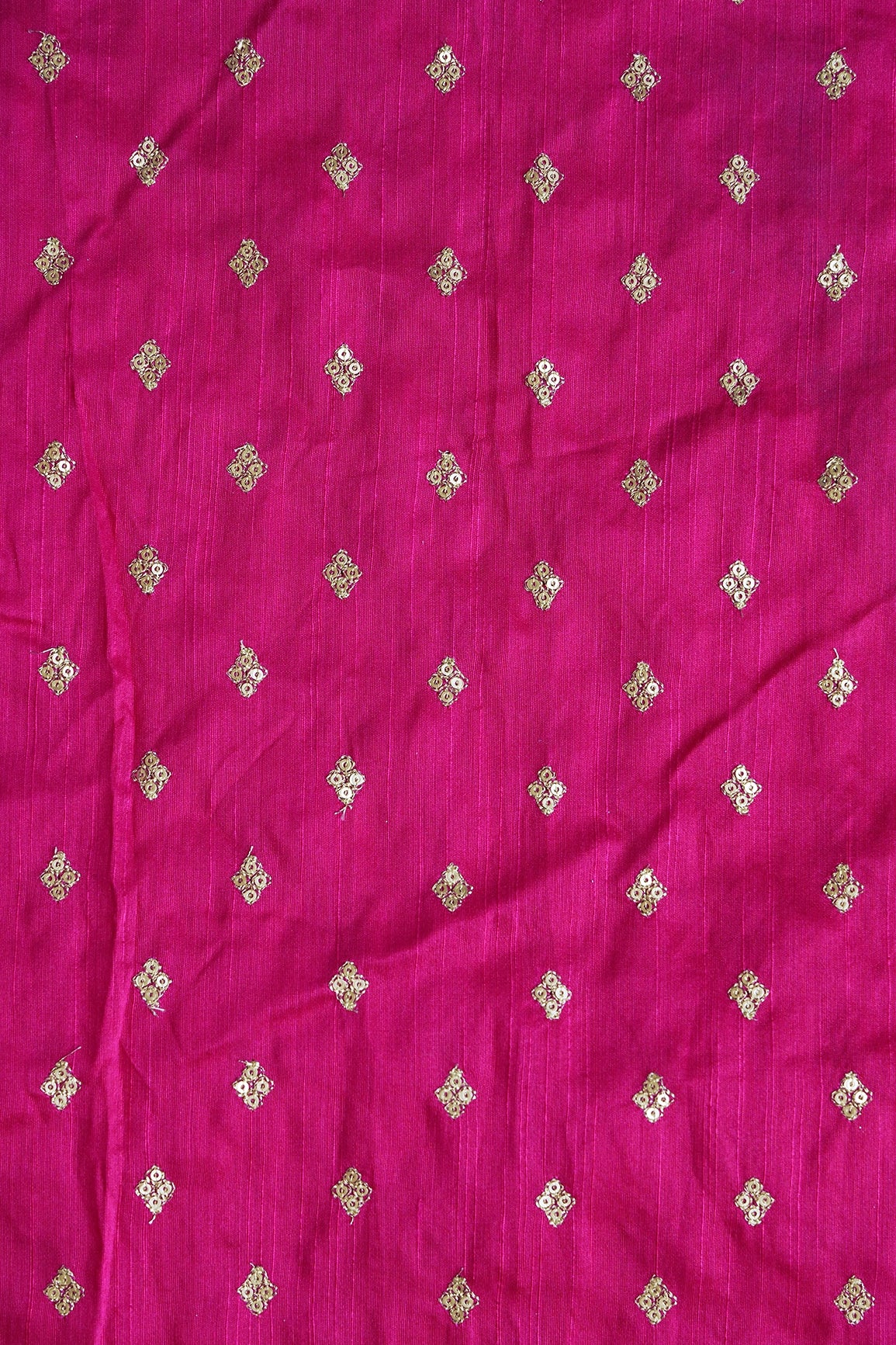 Gold Sequins With Gold Zari Small Motif Embroidery Work On Fuchsia Raw Silk Fabric
