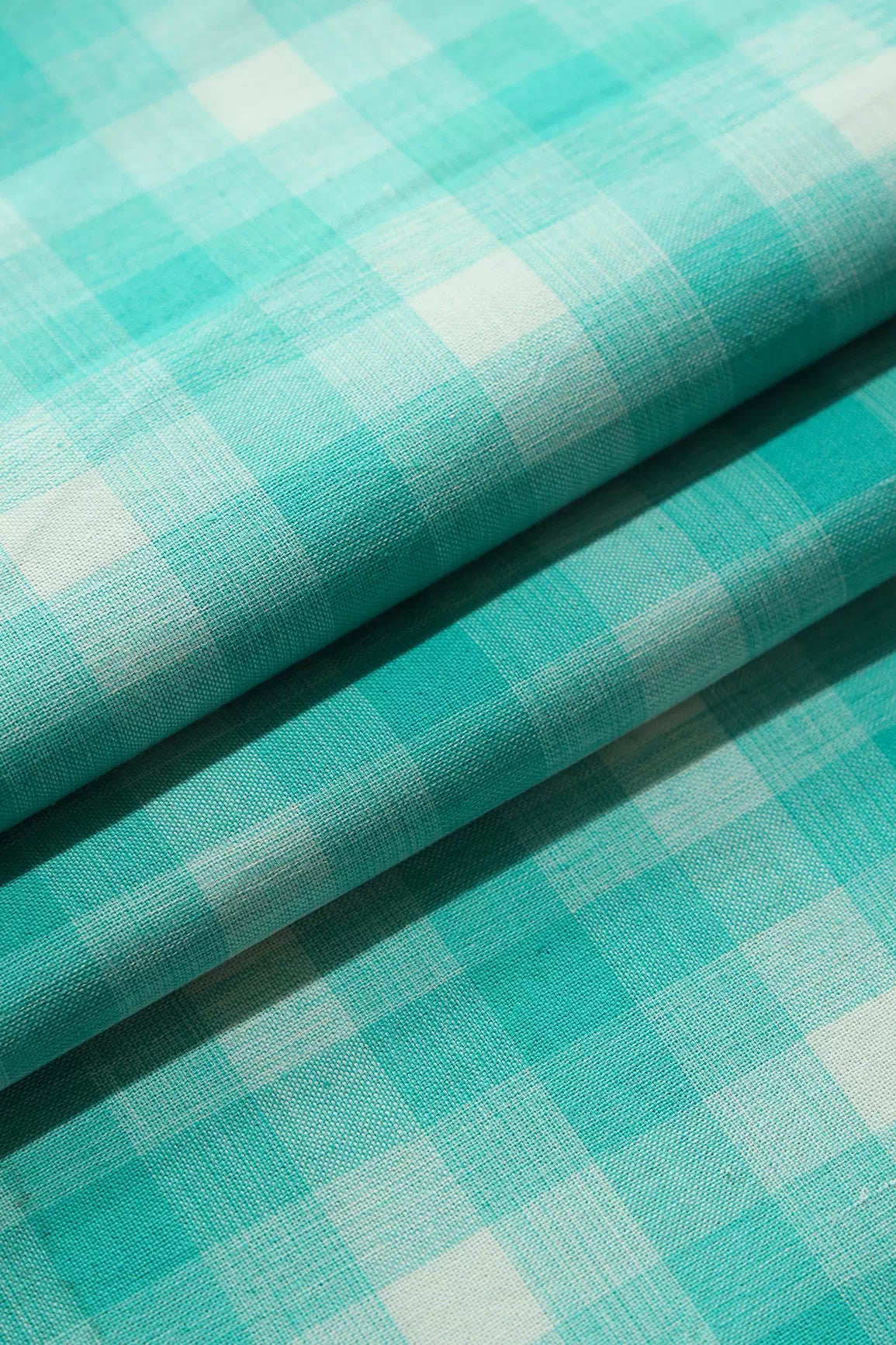 Turquoise And White Handwoven Cotton Unstitched Suit Set (2 Piece)