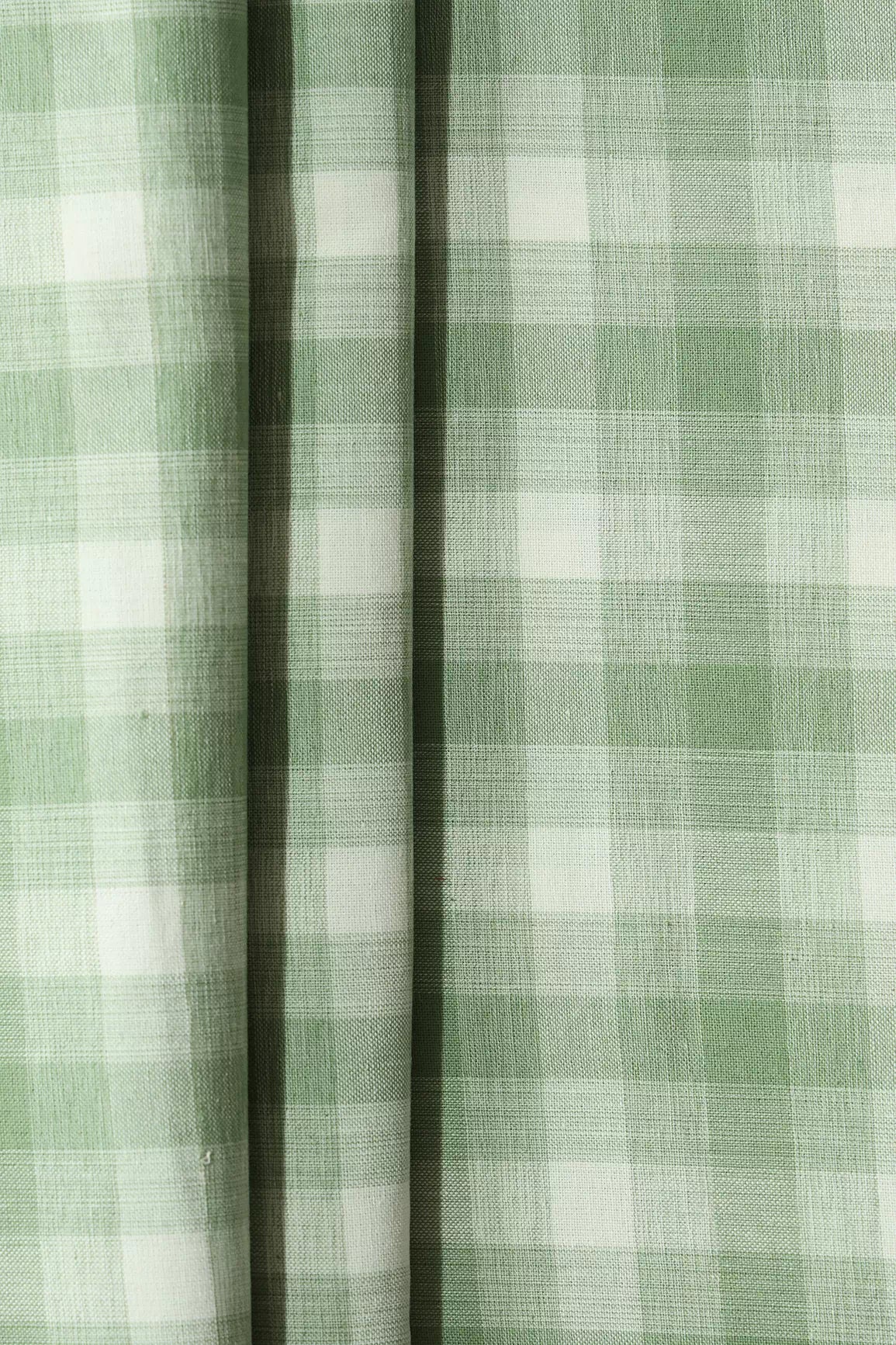Olive And White Checks Pattern Handwoven Organic Cotton Fabric