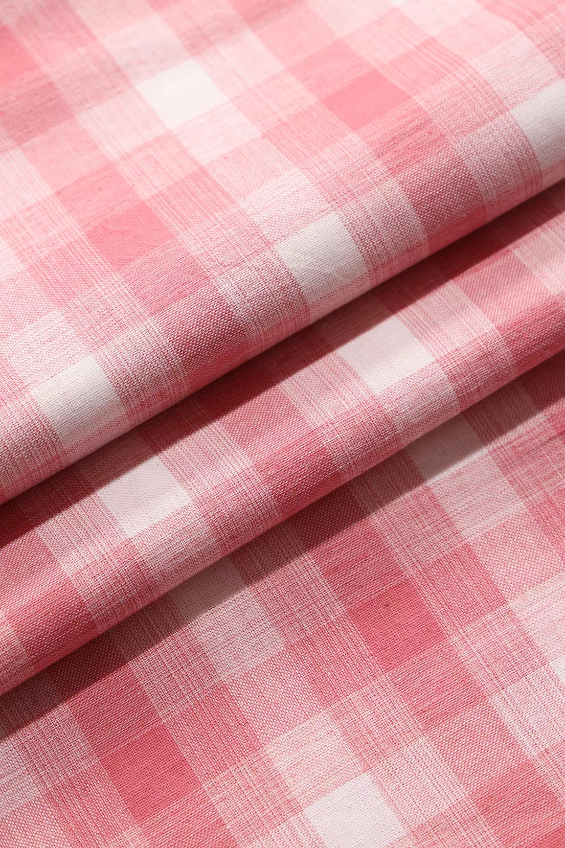 Rouge Pink And White Checks Pattern Handwoven Organic Cotton Fabric