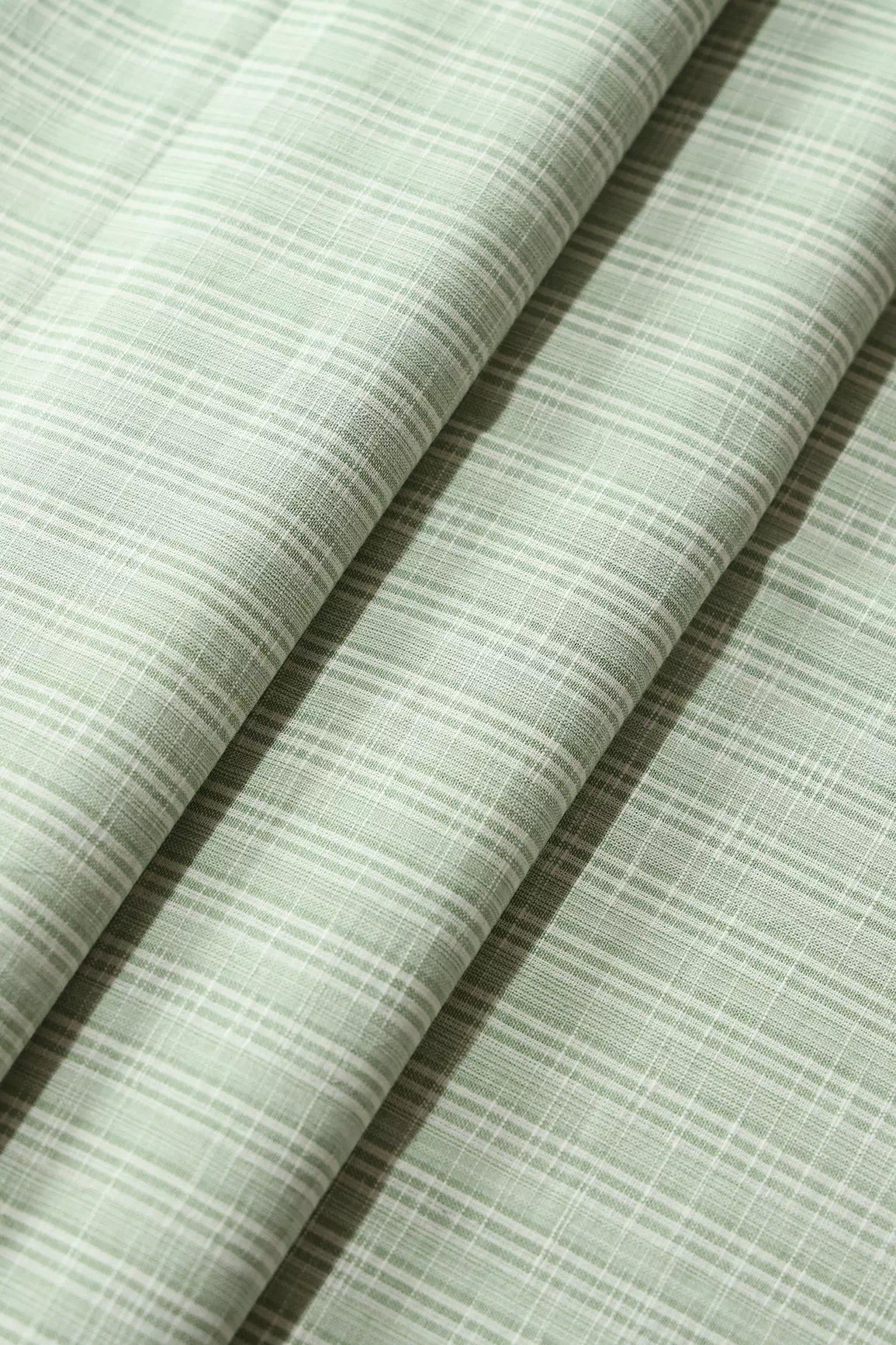 Light Olive And White Stripes Pattern Handwoven Organic Cotton Fabric