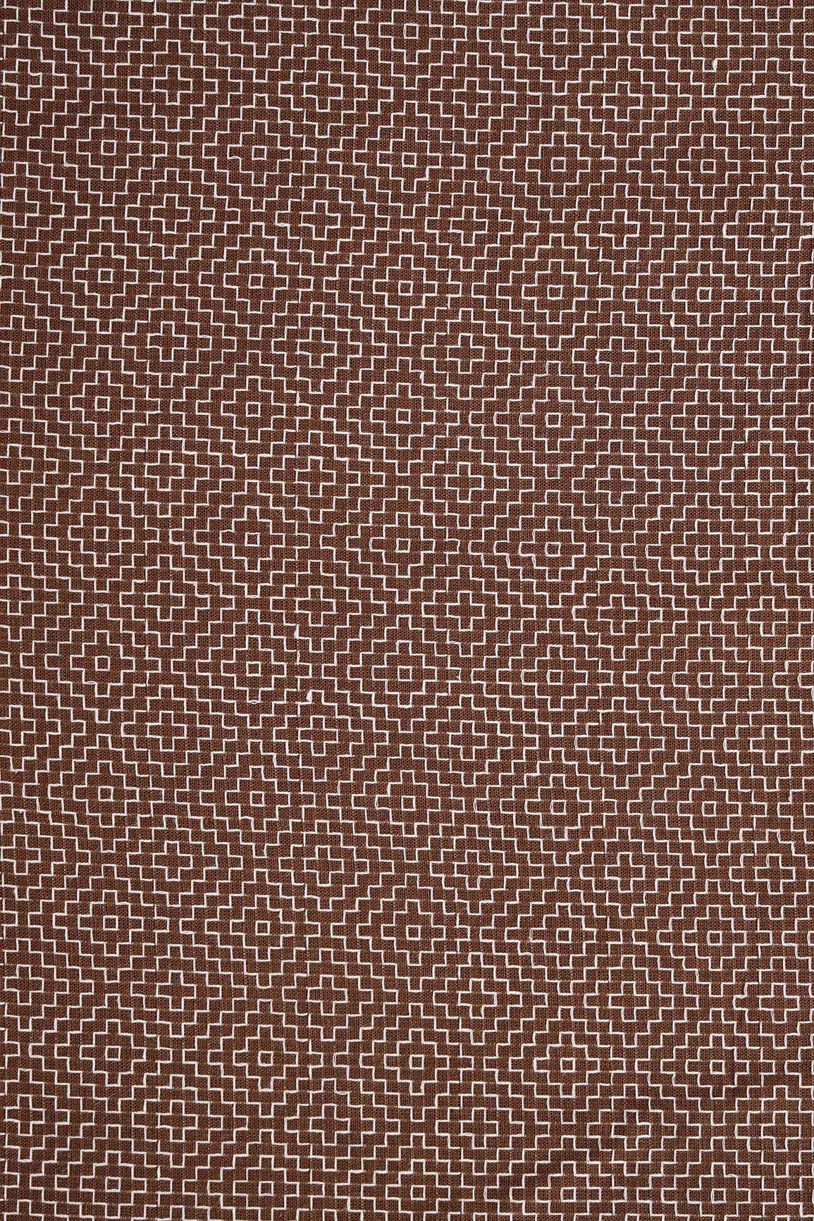 Brown And White Geometric Pattern Handwoven Organic Cotton Fabric