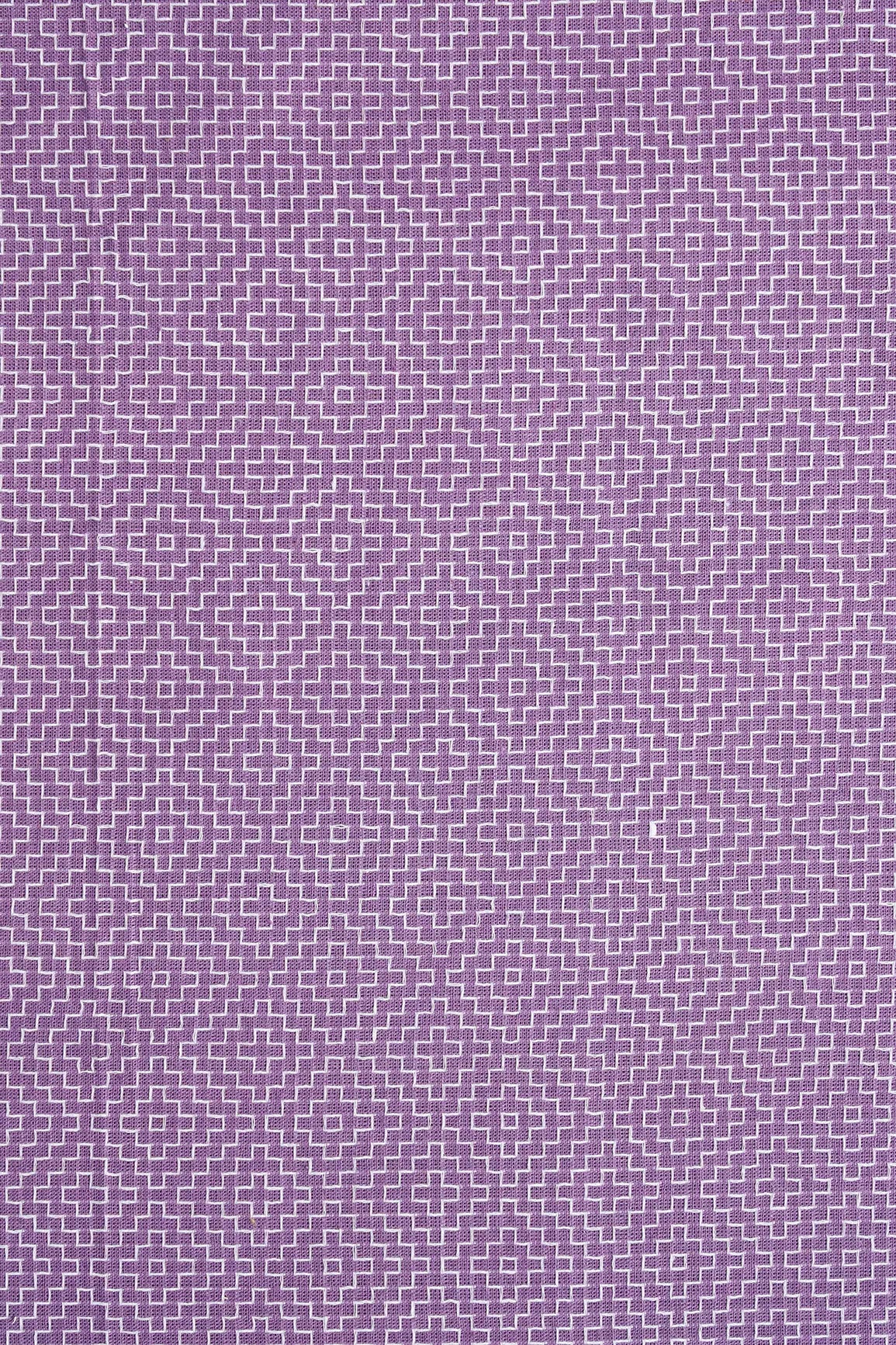 Purple And White Geometric Pattern Handwoven Organic Cotton Fabric