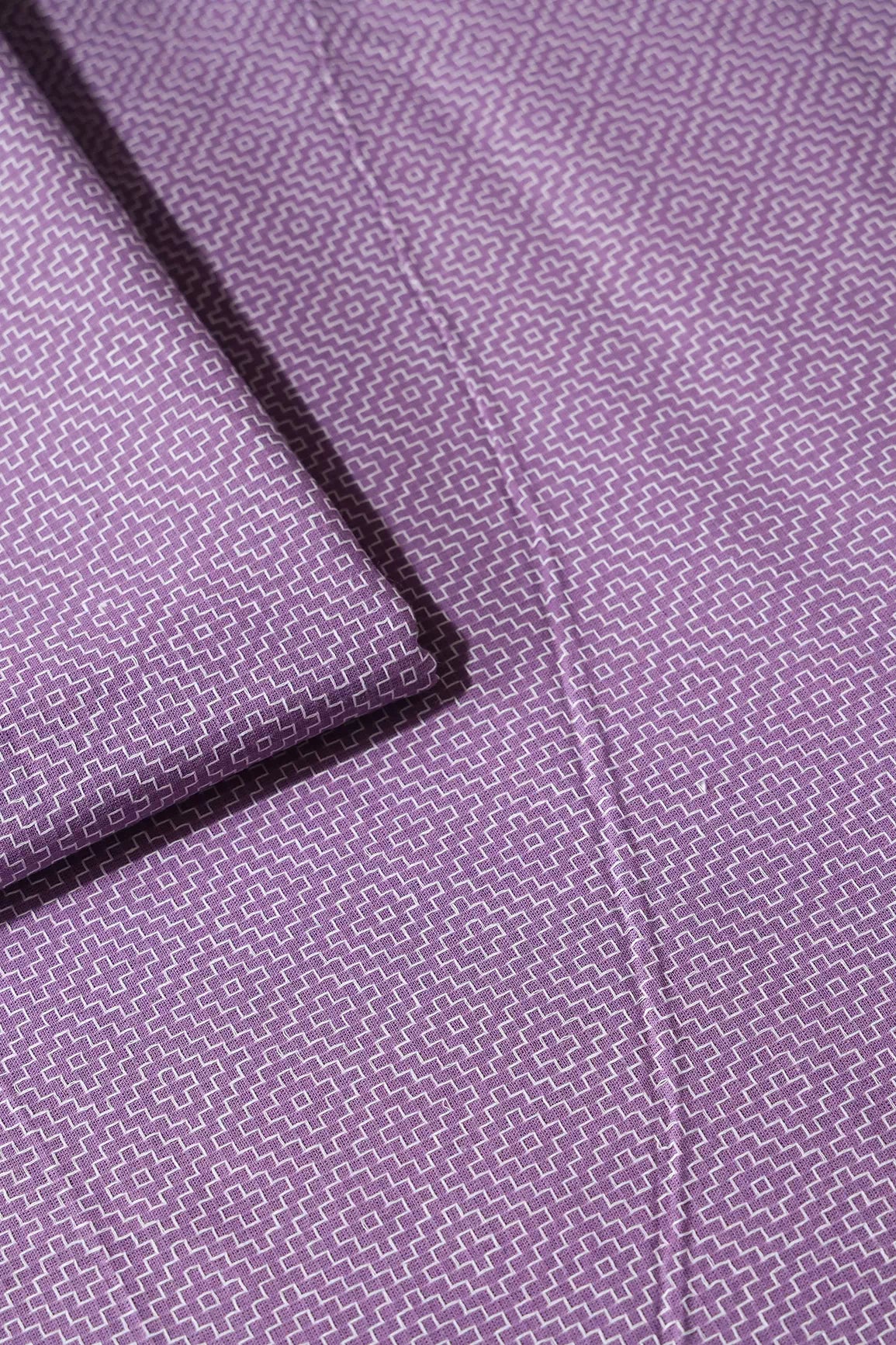 Purple And Off White Handwoven Cotton Unstitched Suit Set (2 Piece)