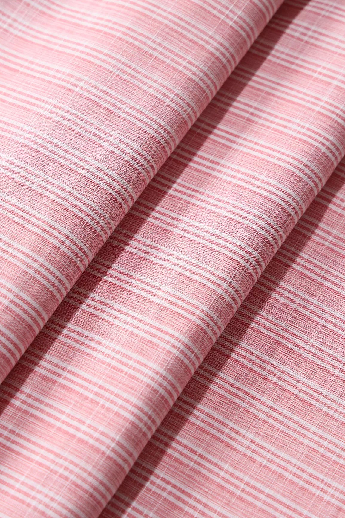 Light Pink And White Stripes Pattern Handwoven Organic Cotton Fabric