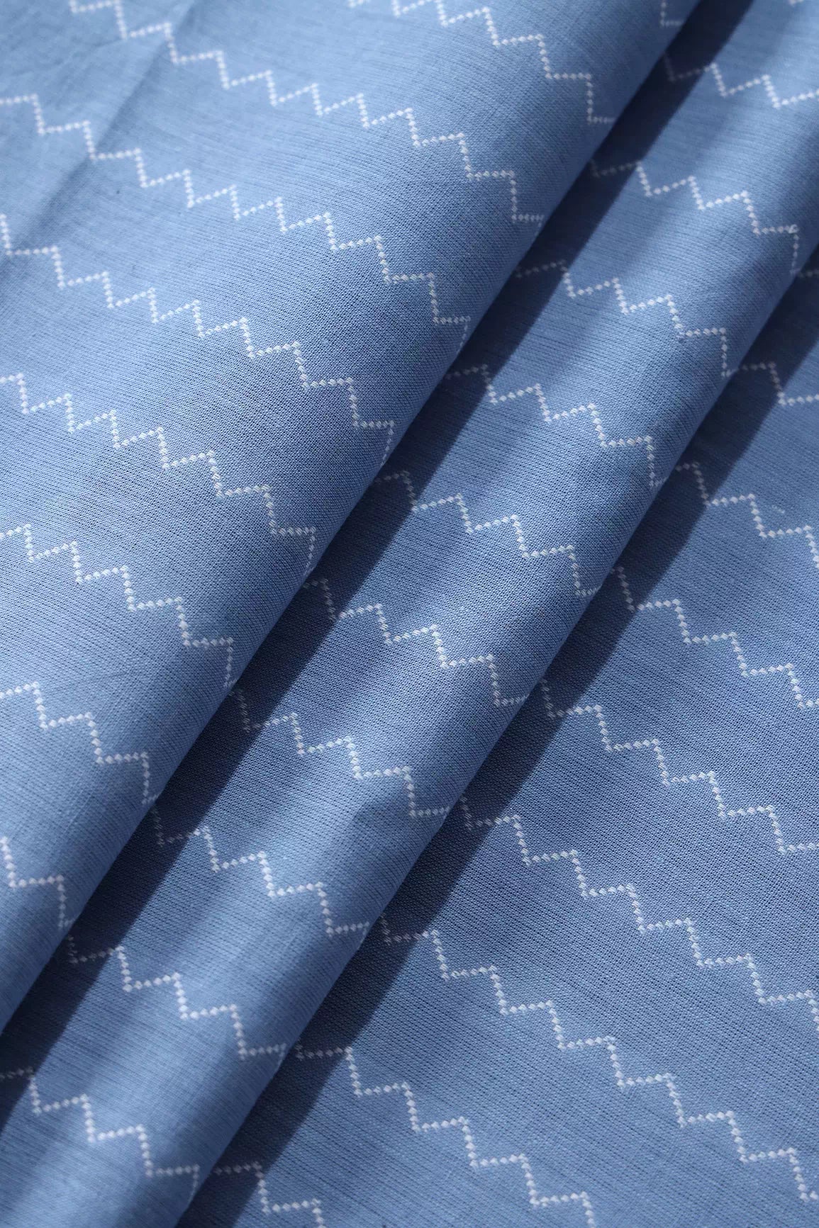 Pastel Blue And White Handwoven Cotton Unstitched Suit Set (2 Piece)