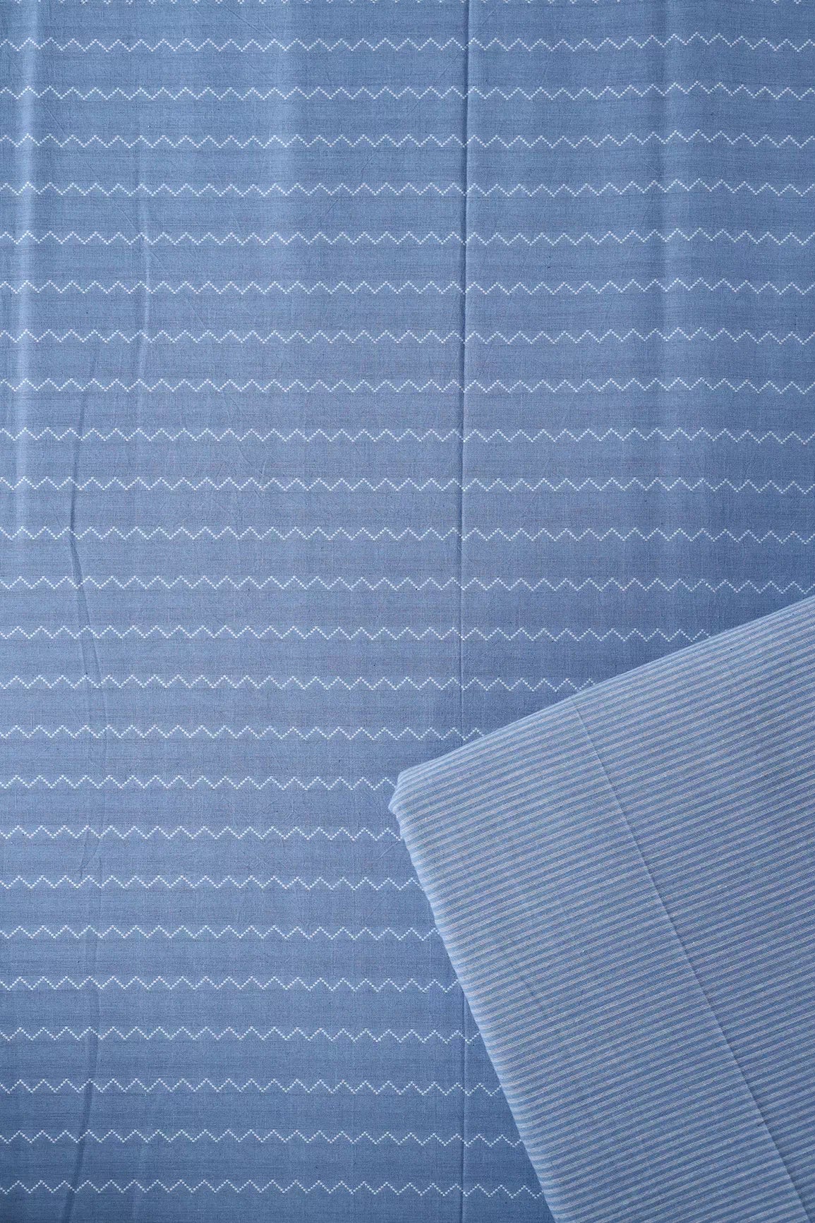 Pastel Blue And White Handwoven Cotton Unstitched Suit Set (2 Piece)