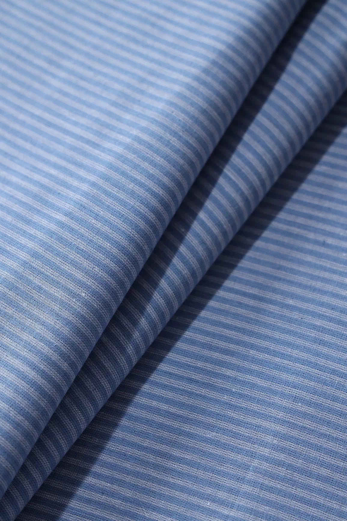 Blue Stripes Pattern Handwoven Organic Cotton Fabric