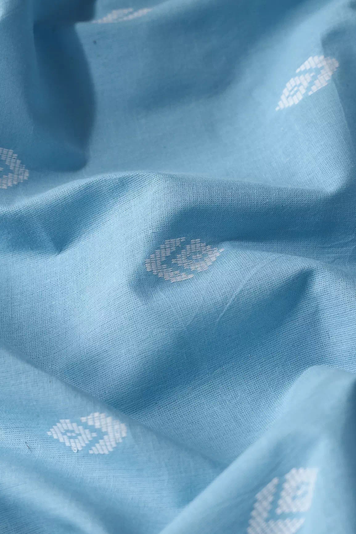 Sky Blue And Off White Handwoven Cotton Unstitched Suit Set (2 Piece)
