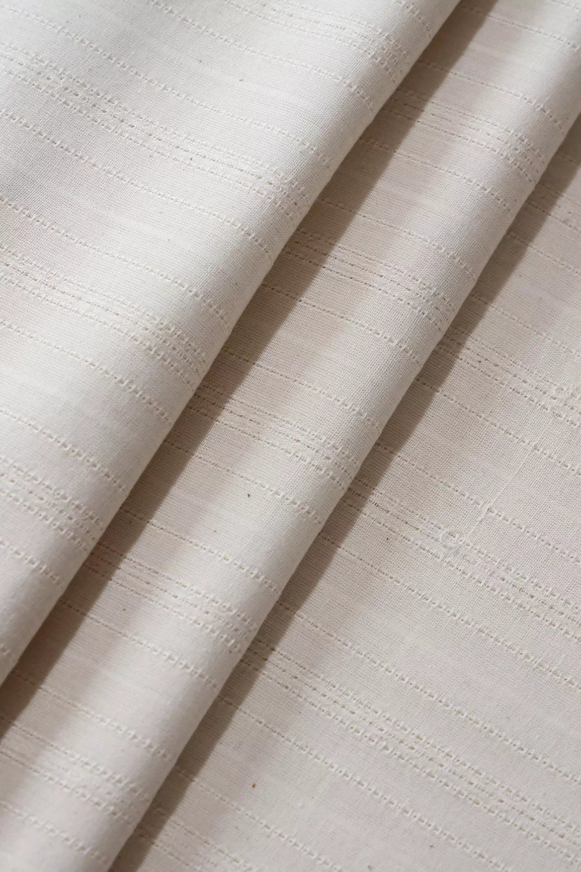 Off White Stripes Pattern On Handwoven Organic Flex Cotton Fabric