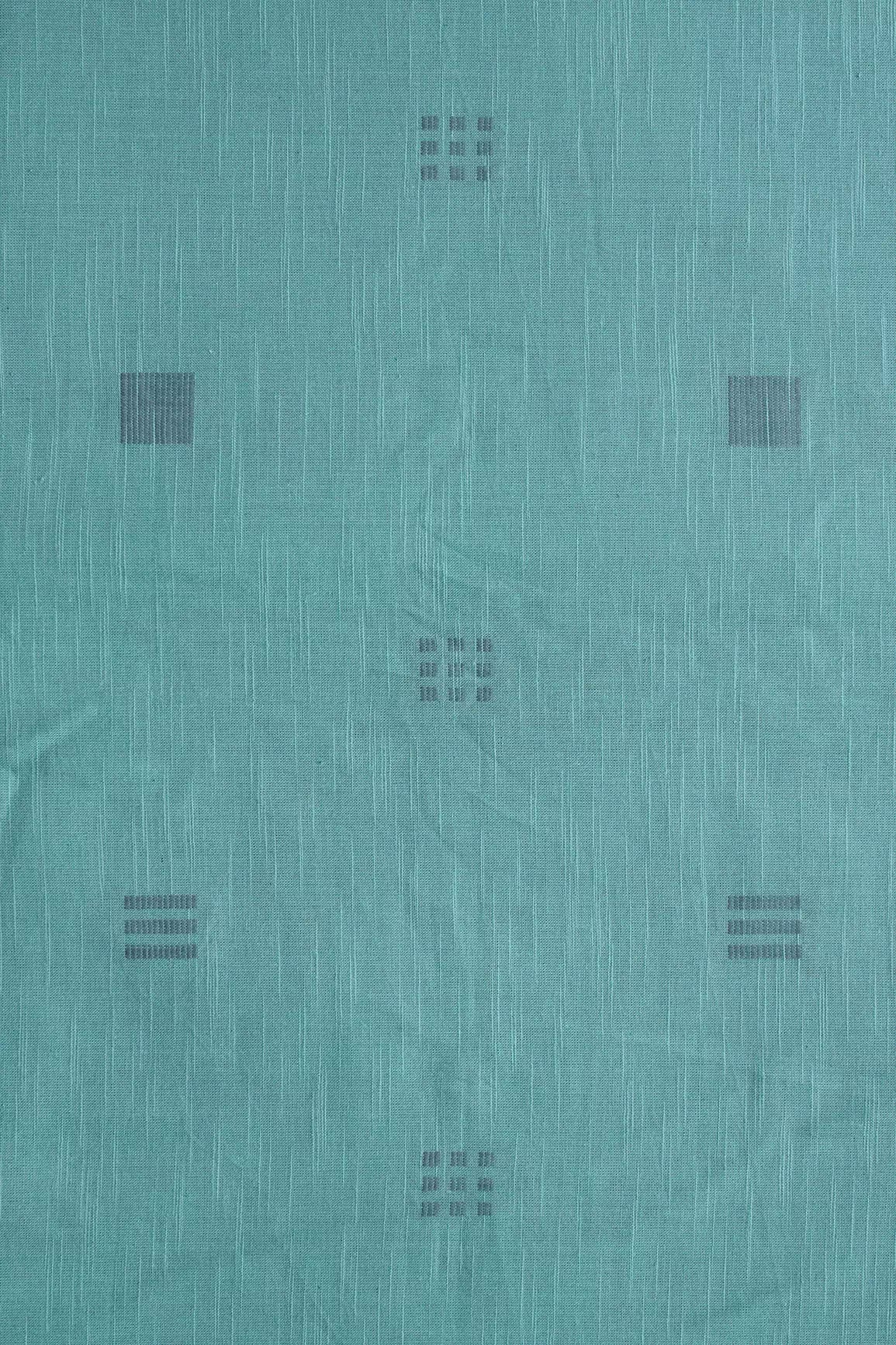 Grey And Teal Geometric Pattern On Handwoven Organic Cotton Fabric