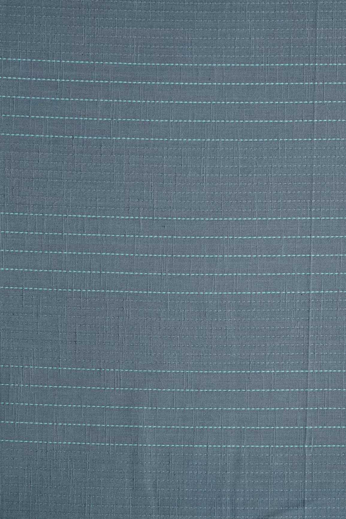 Grey And Teal Stripes Pattern On Handwoven Organic Cotton Fabric