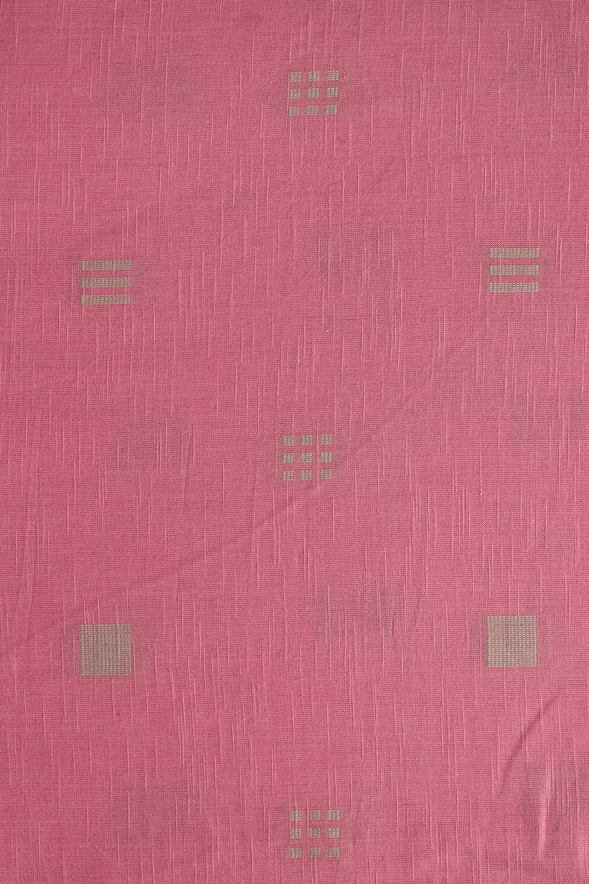 Beige And Pink Geometric Pattern On Handwoven Organic Cotton Fabric