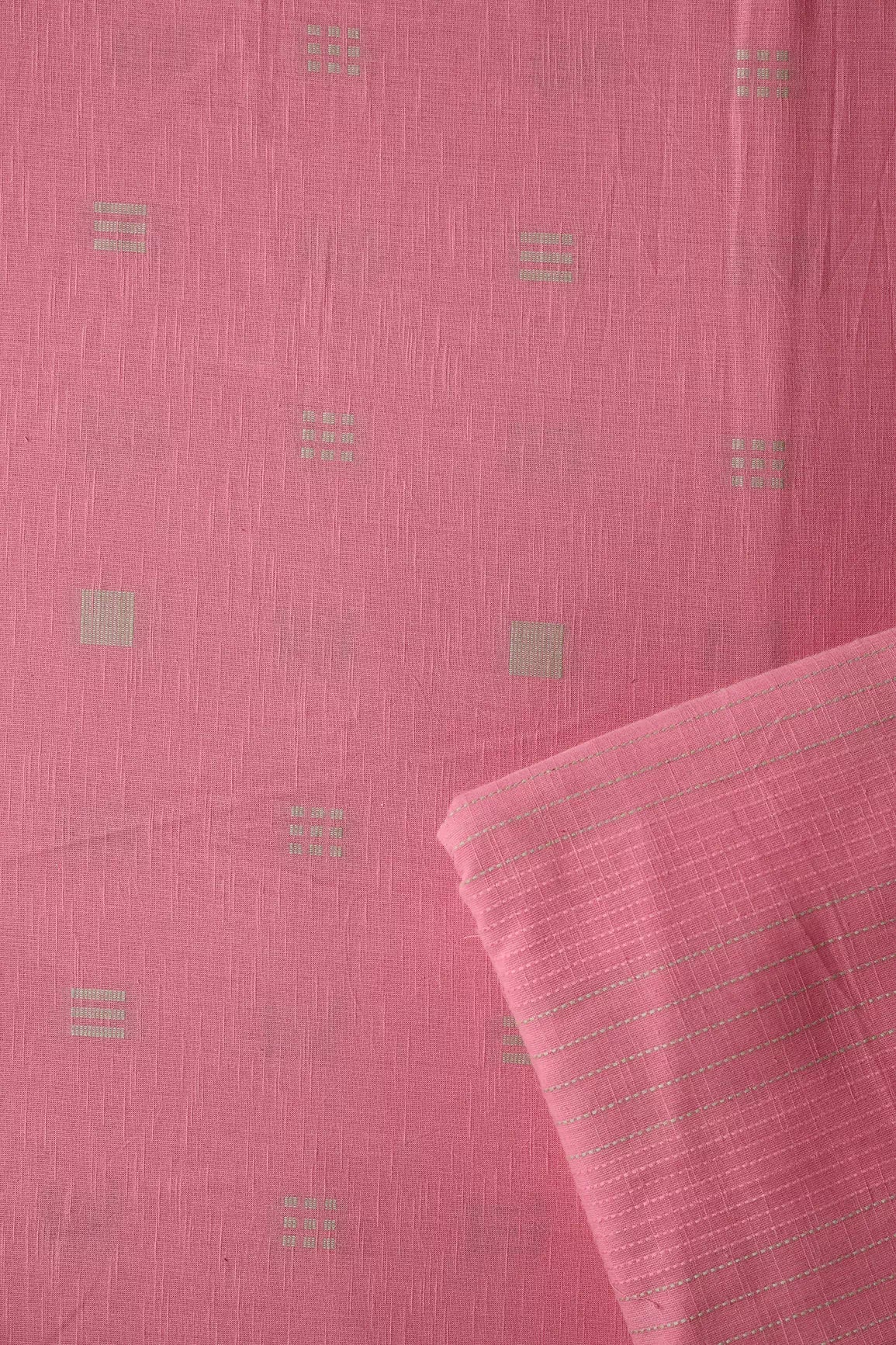 Pink And Beige Handwoven Cotton Unstitched Suit Set (2 Piece)