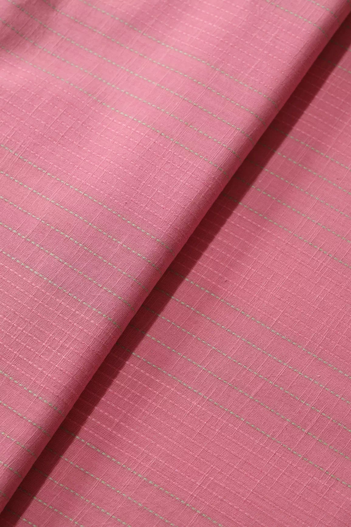 Beige And Pink Stripes Pattern On Handwoven Organic Cotton Fabric